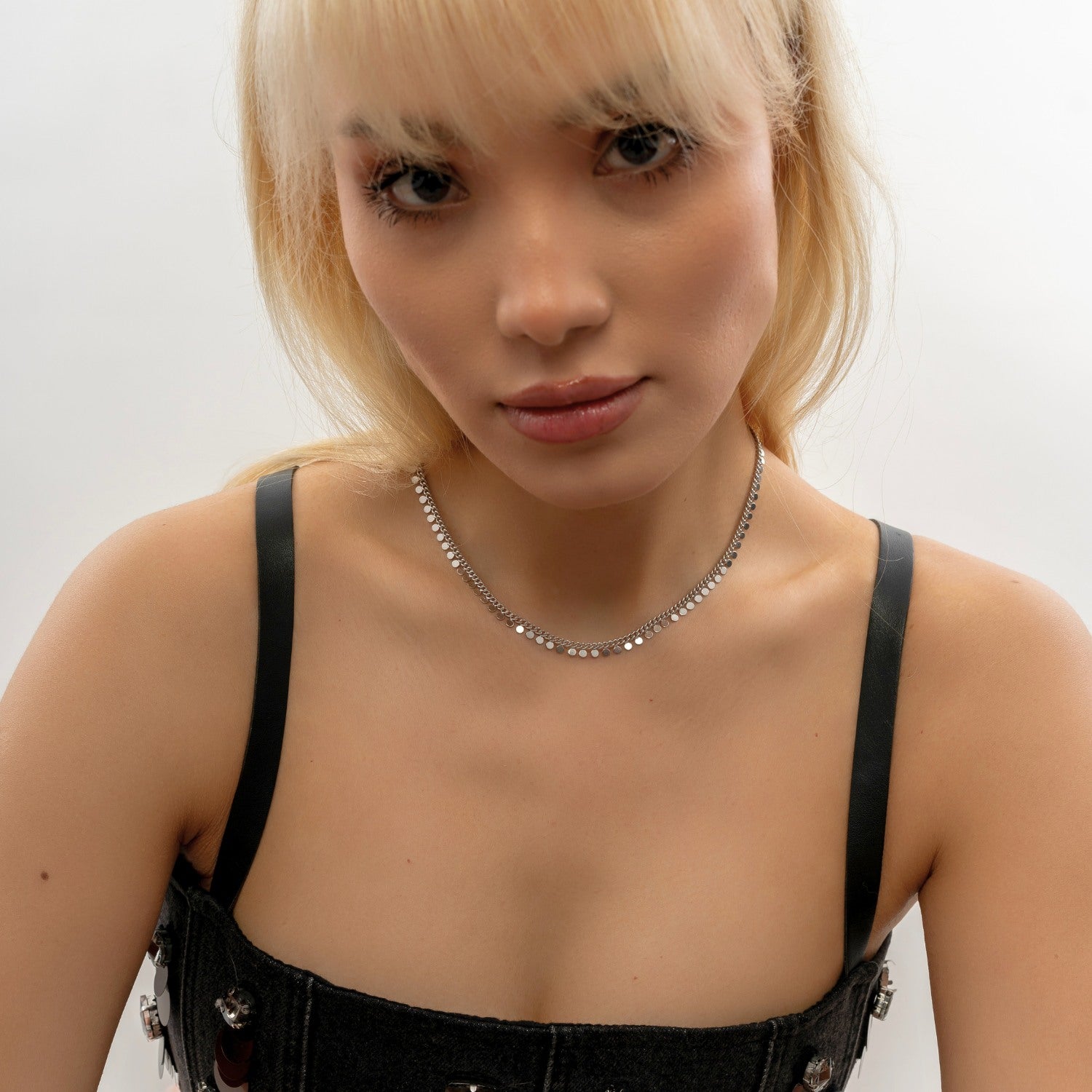 Ethereal Gleam Silver Disc Charm Necklace