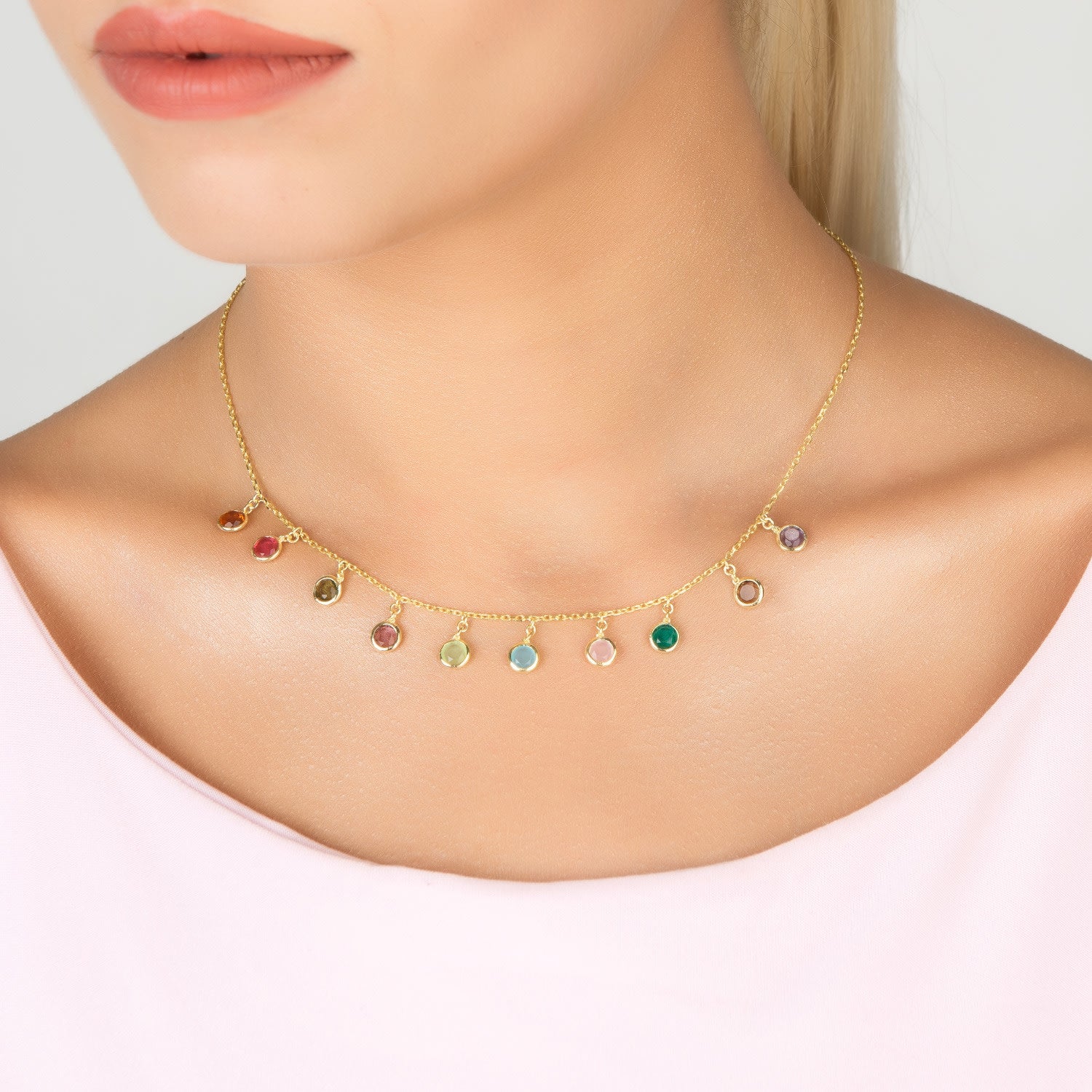 Florence Multi Coloured Gemstone Necklace Gold