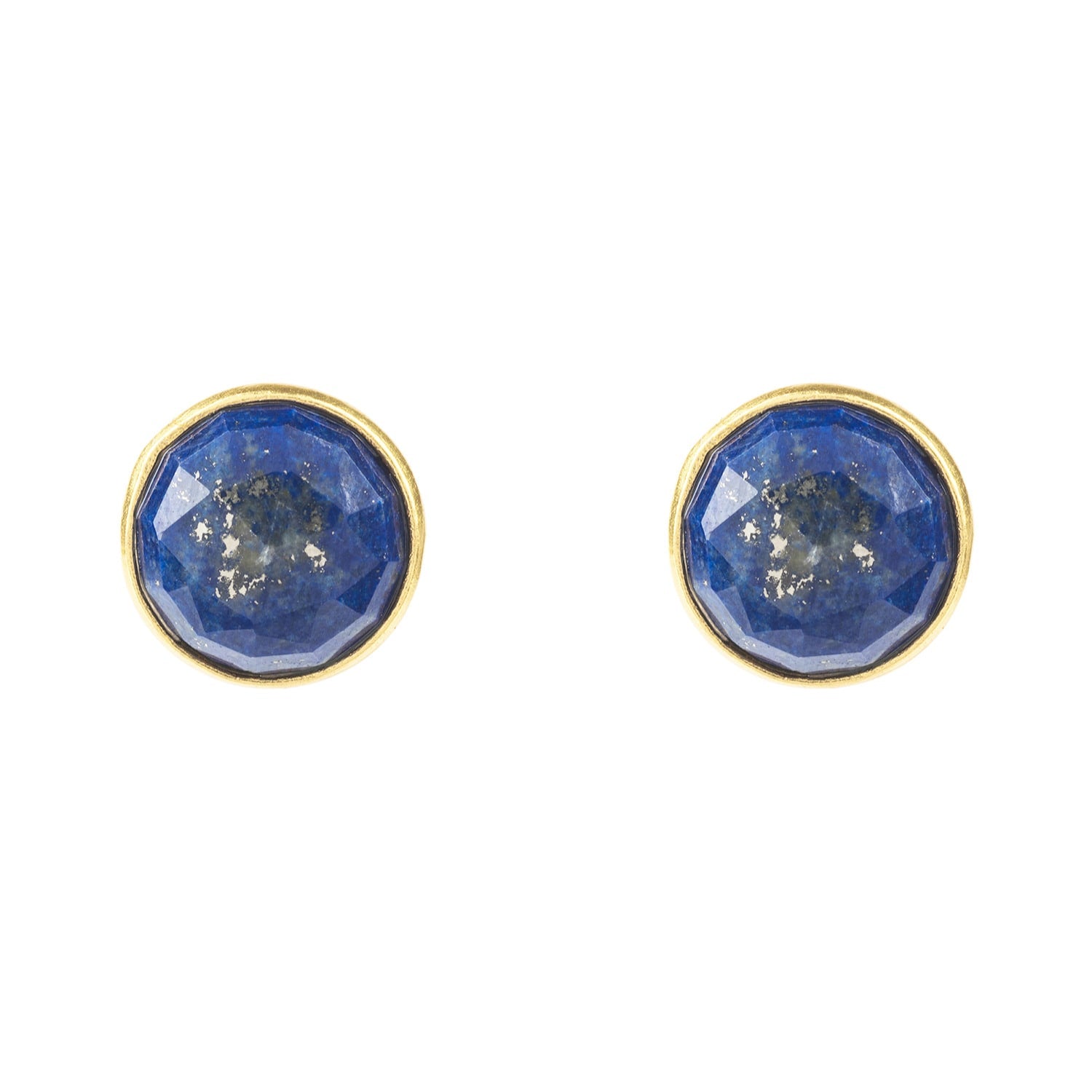 Medium Circle Stud Earrings Lapis Lazuli Gold