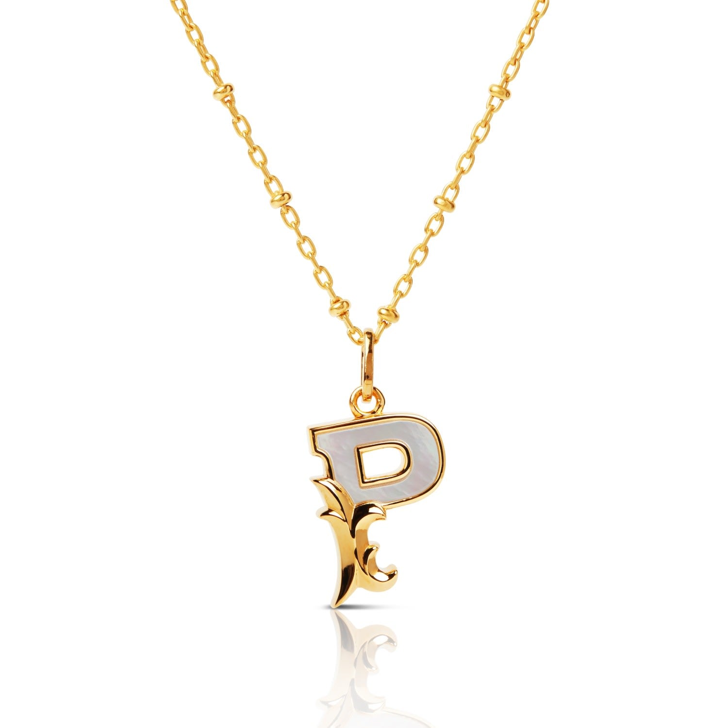 Gold Plated P Initial Necklace With Mother Of Pearl