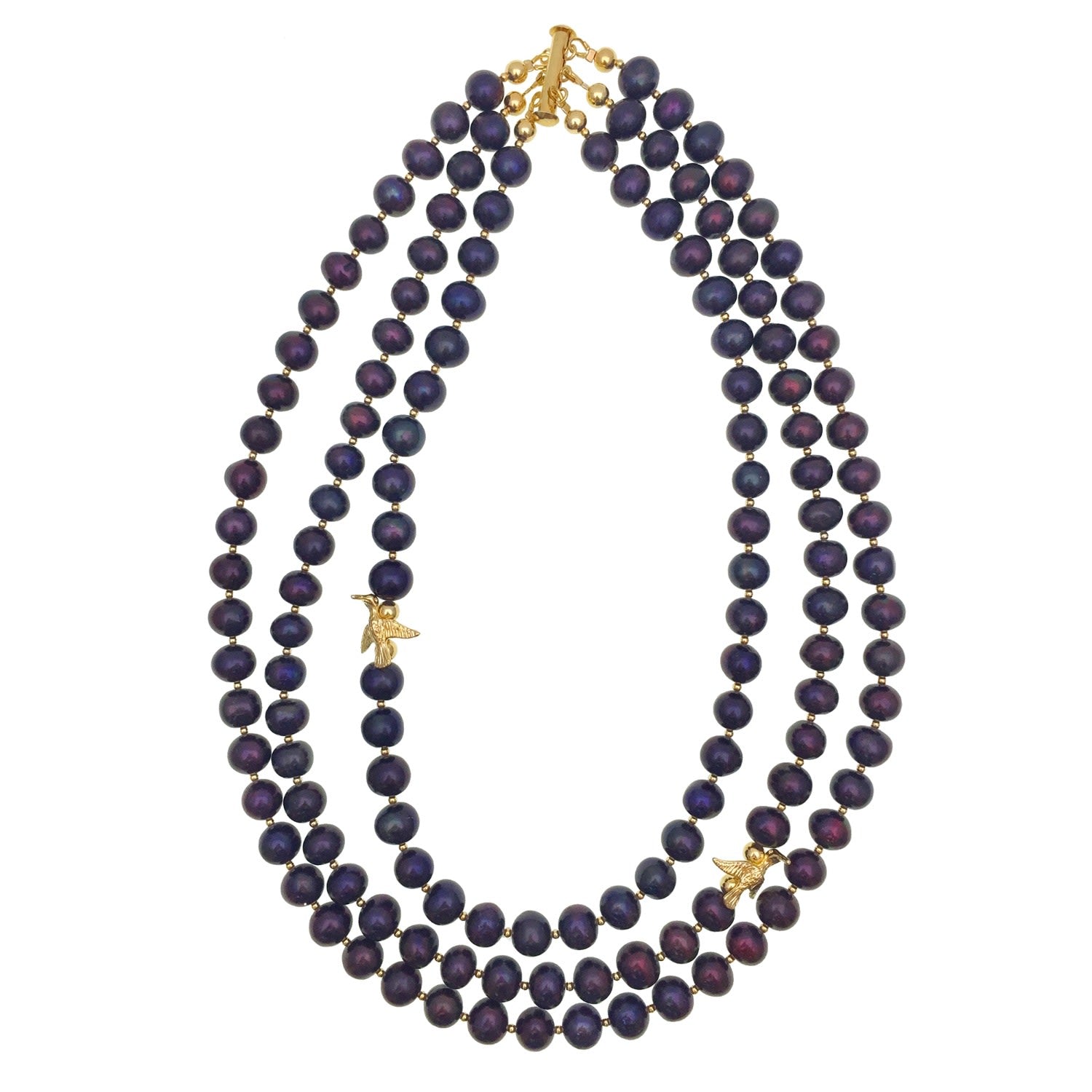 Round Purple Freshwater Pearls Triple Strands Necklace