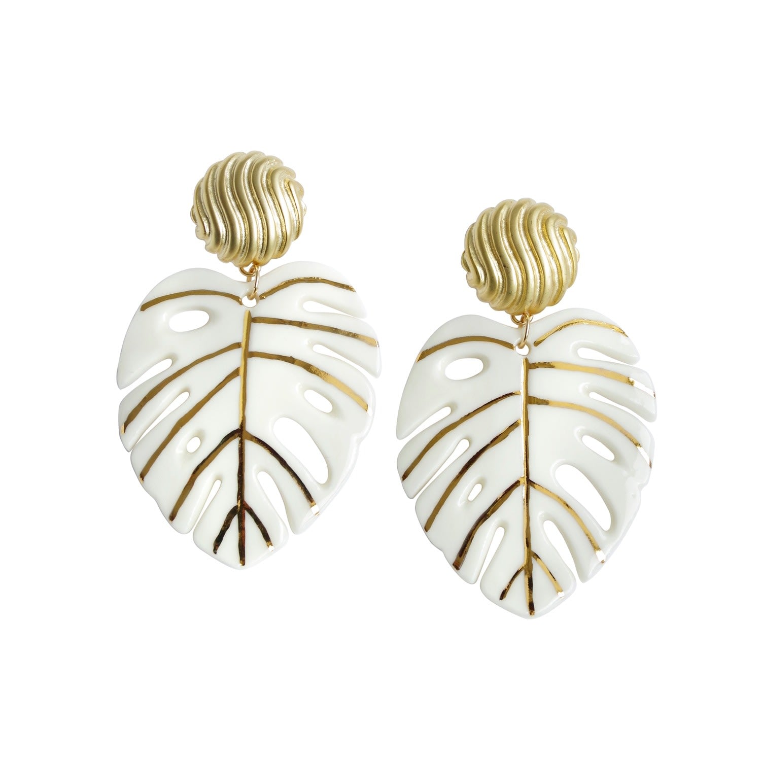 Golden Monstera Leaf Statement Earrings