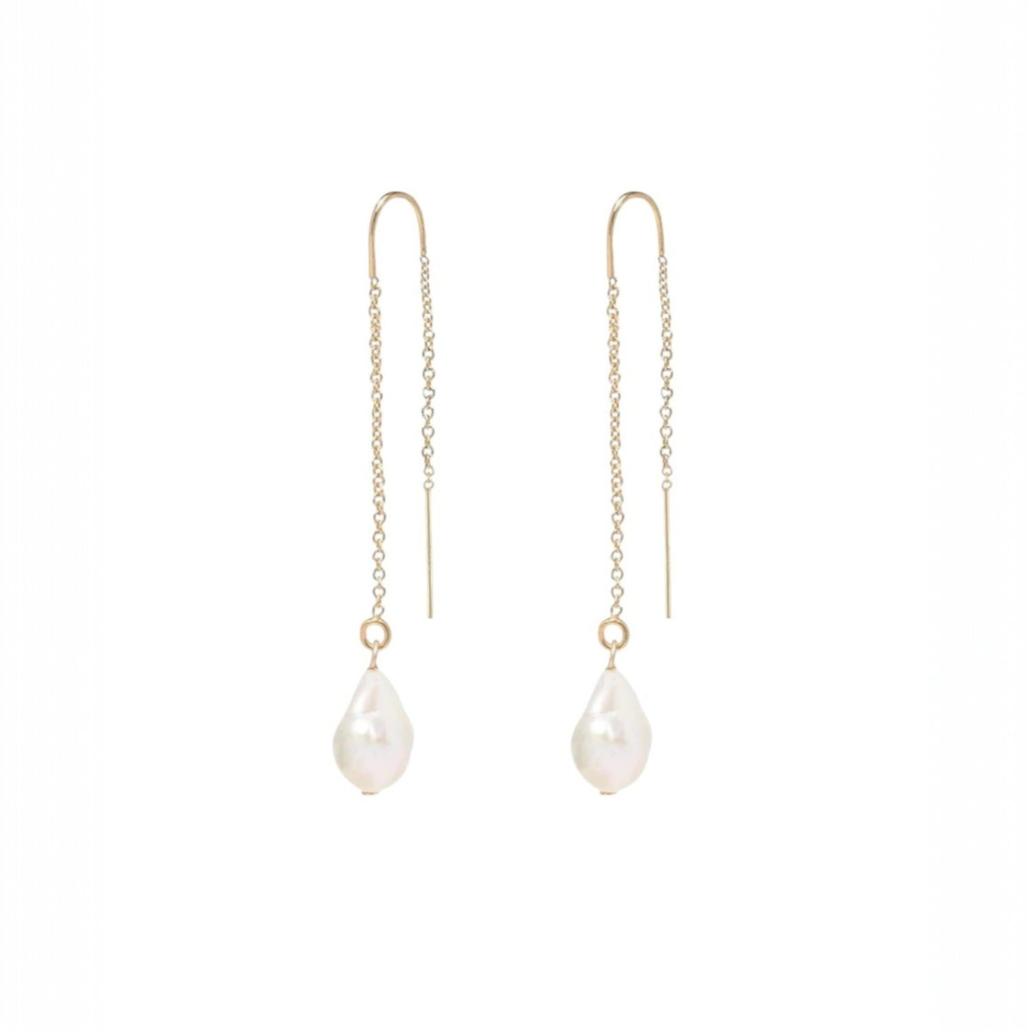 Eva Baroque Pearl Gold Fine Threader Earrings