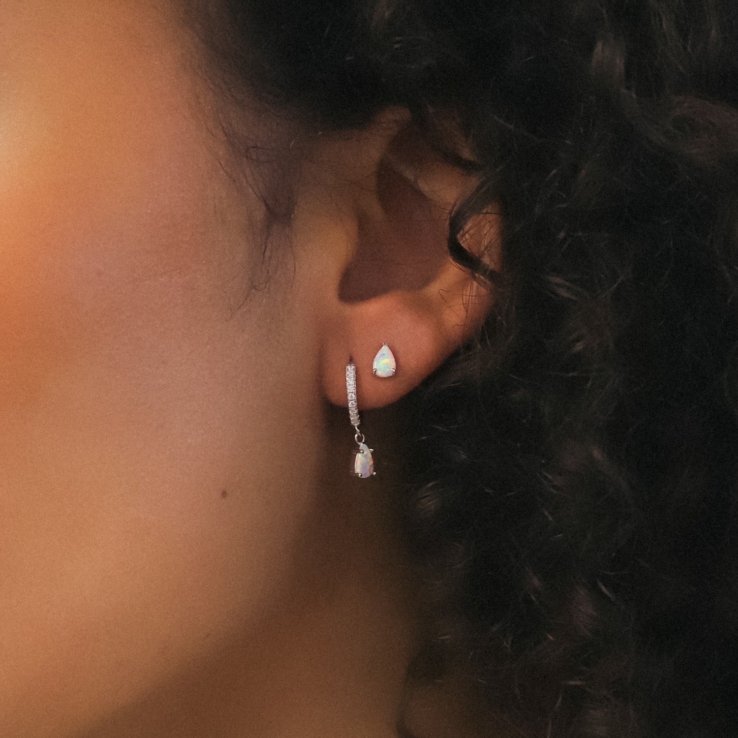 Eva Opal Charm Drop Huggies | Sterling Silver