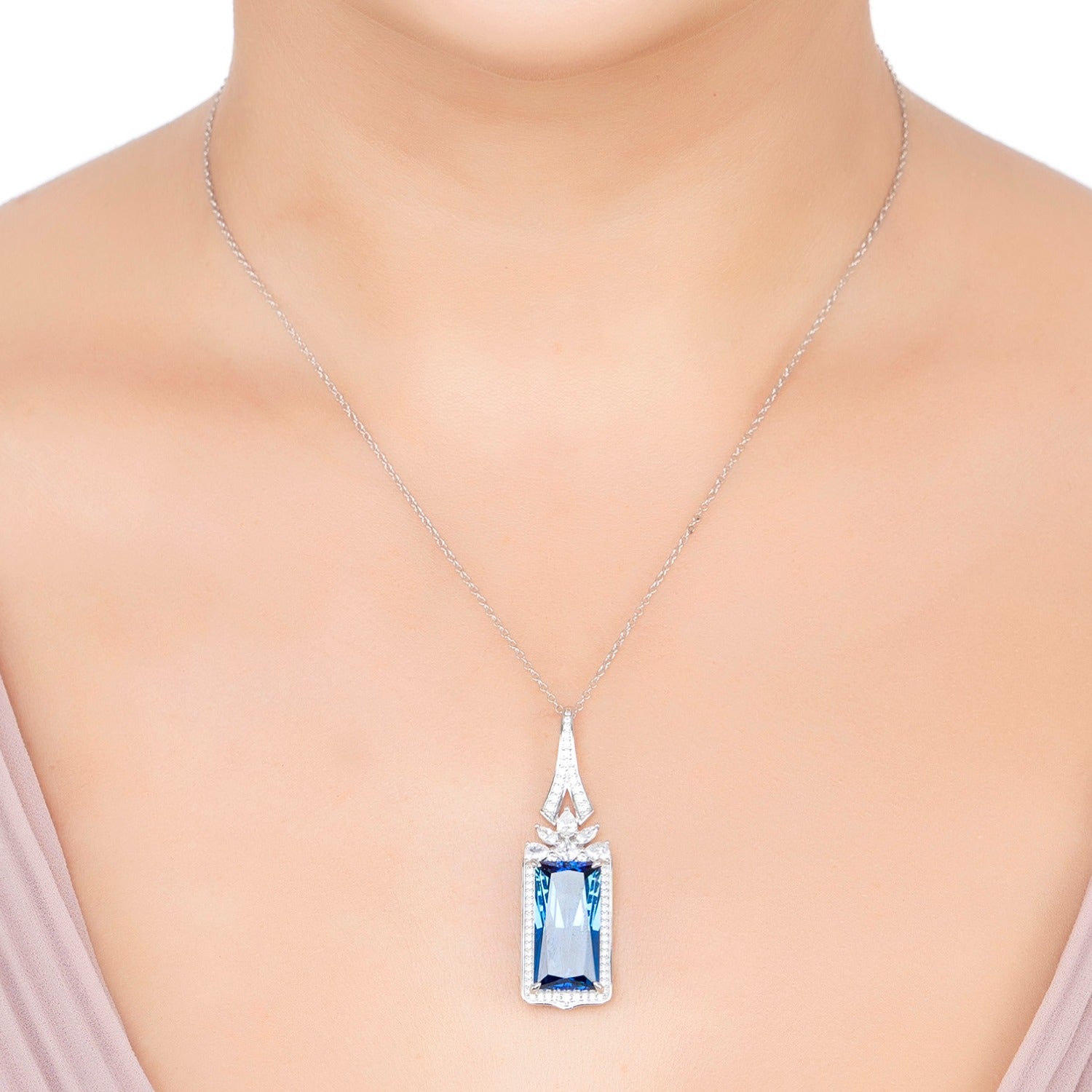 Evangeline Pendant Necklace Sapphire Silver
