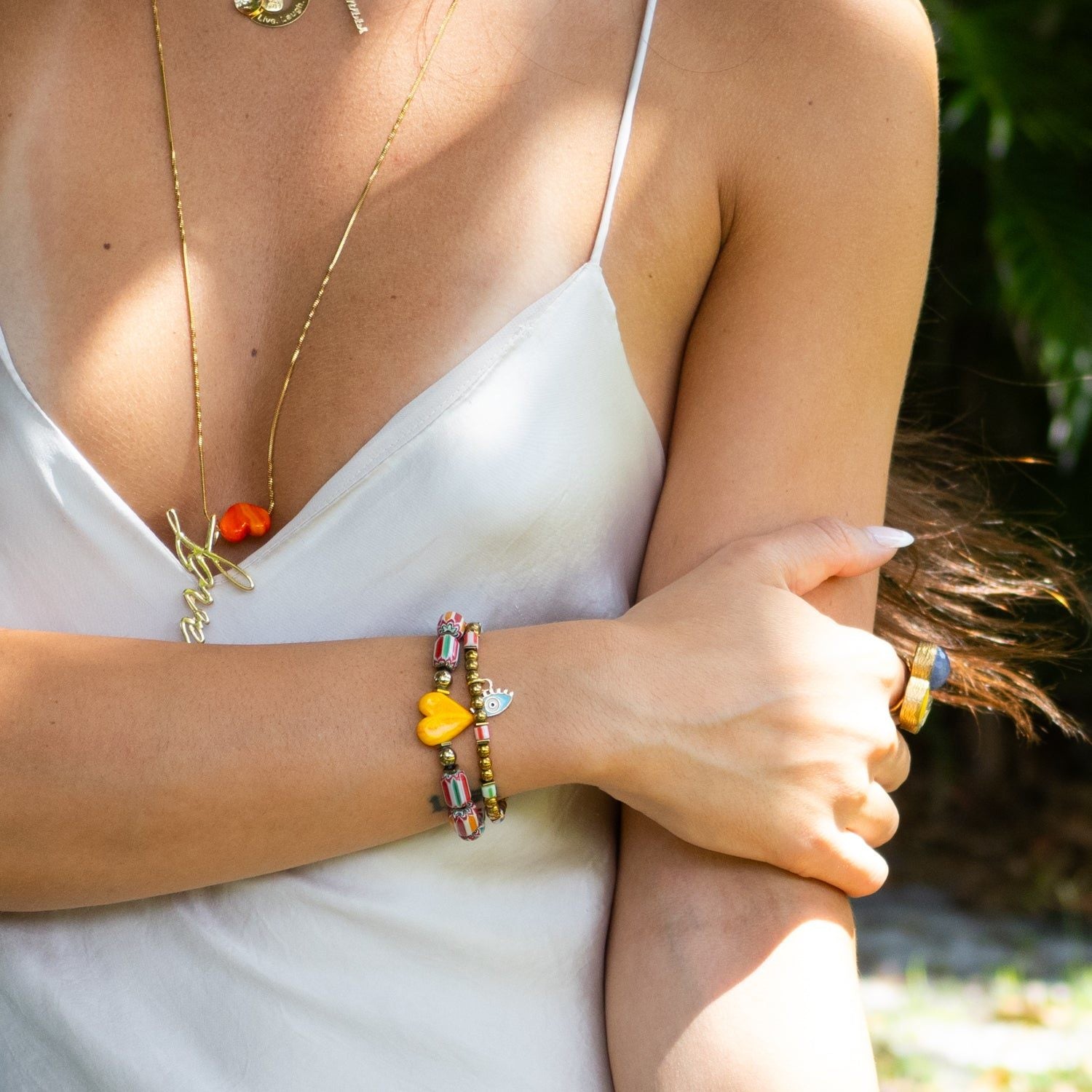 Evil Eye Blessings & Beaded Love Bracelet Set - Multicolour