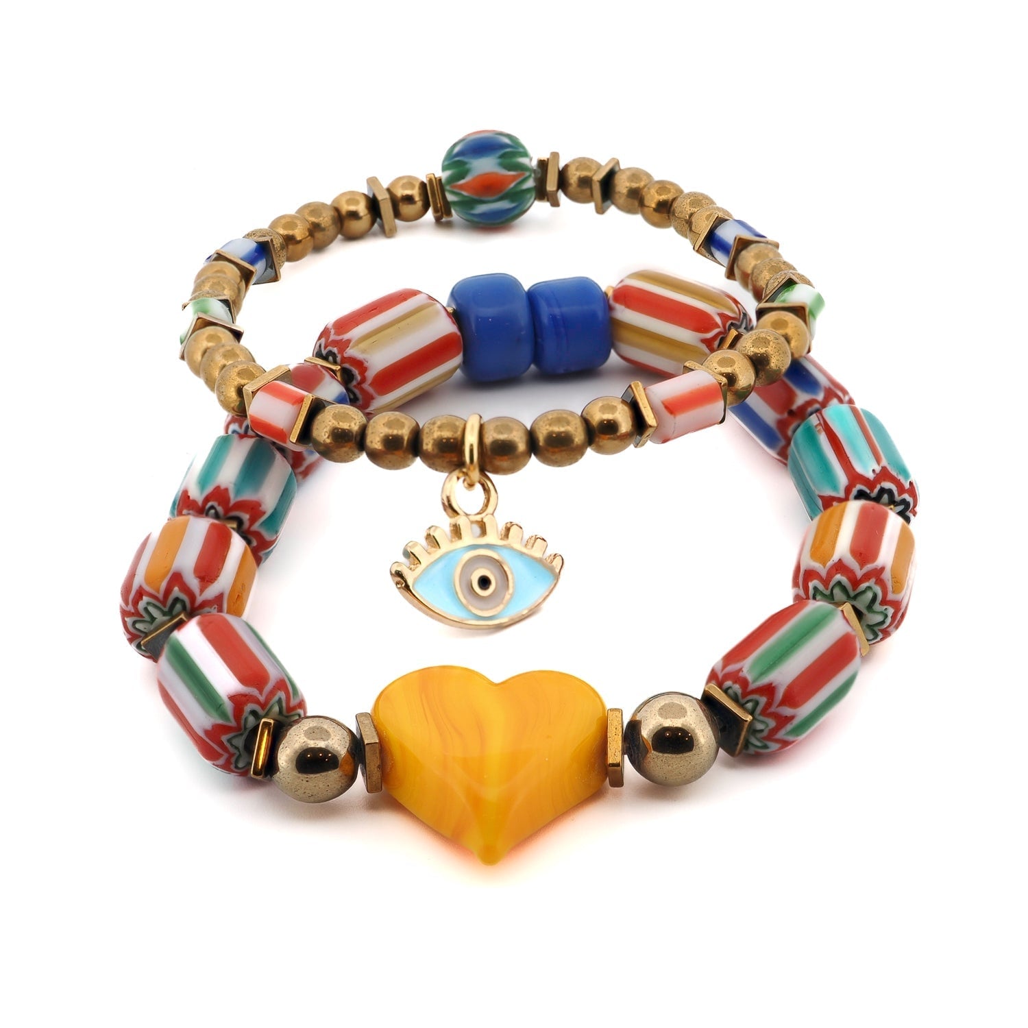 Evil Eye Blessings & Beaded Love Bracelet Set - Multicolour