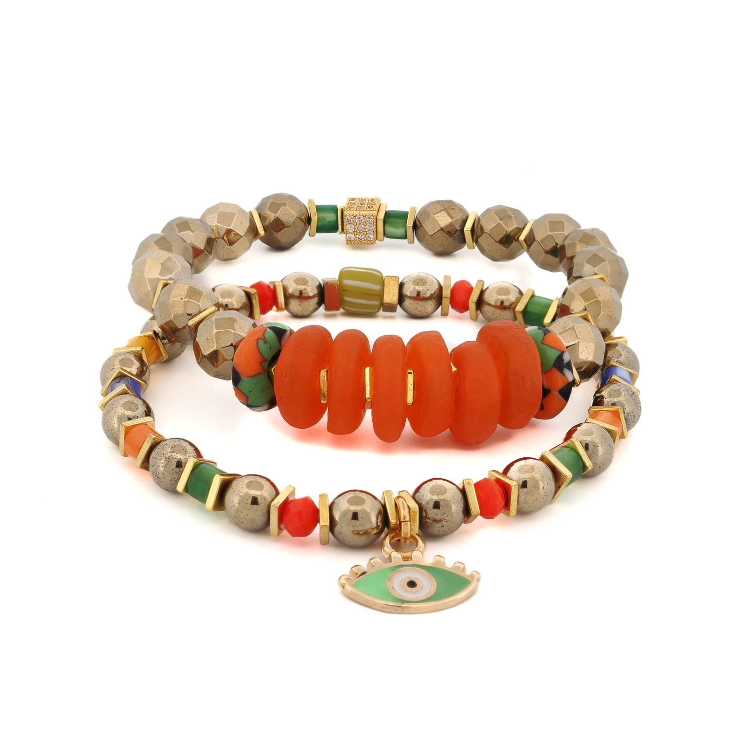 Evil Eye Charm Joyful Colorful & Gold Beaded Bracelet - Gold