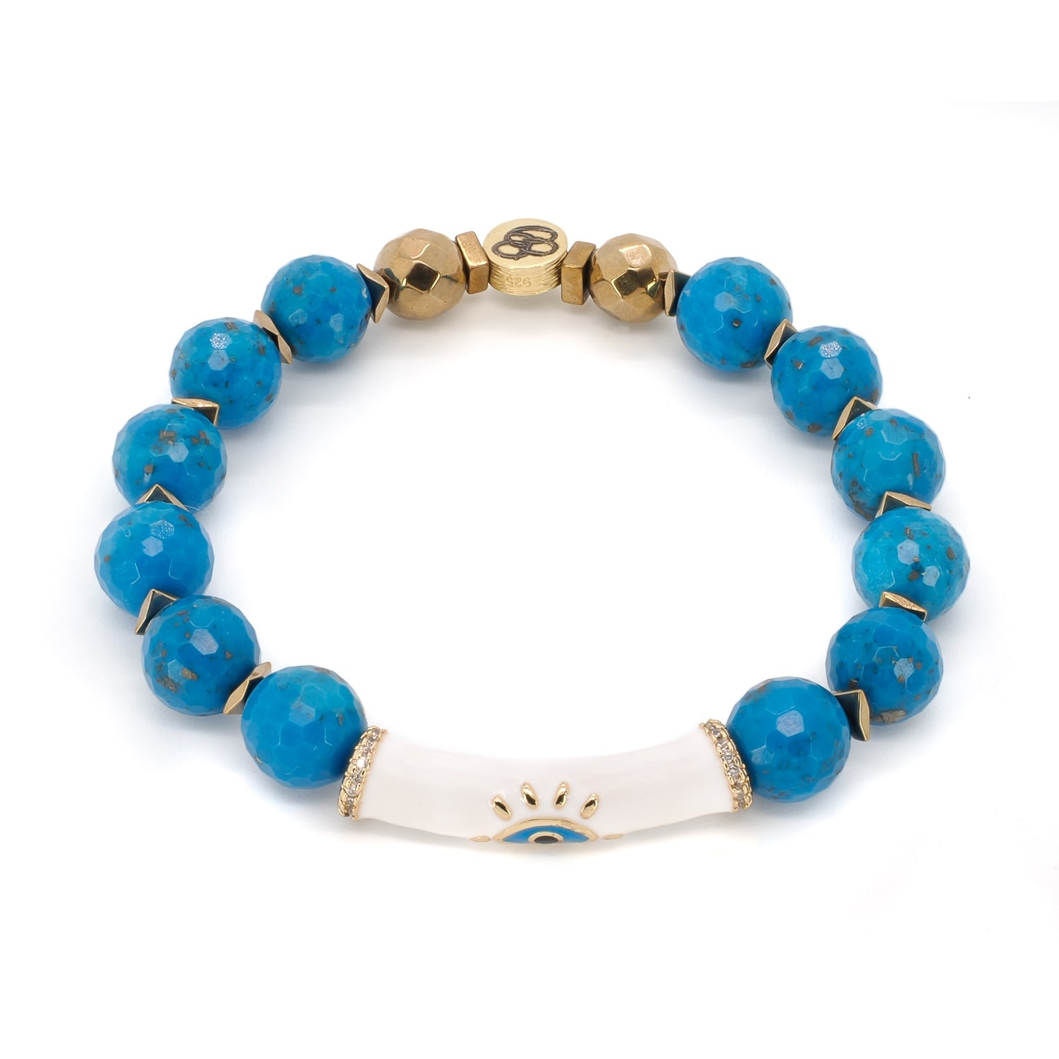 Evil Eye Design Turquoise Stone Calming Beaded Bracelet - Turquoise