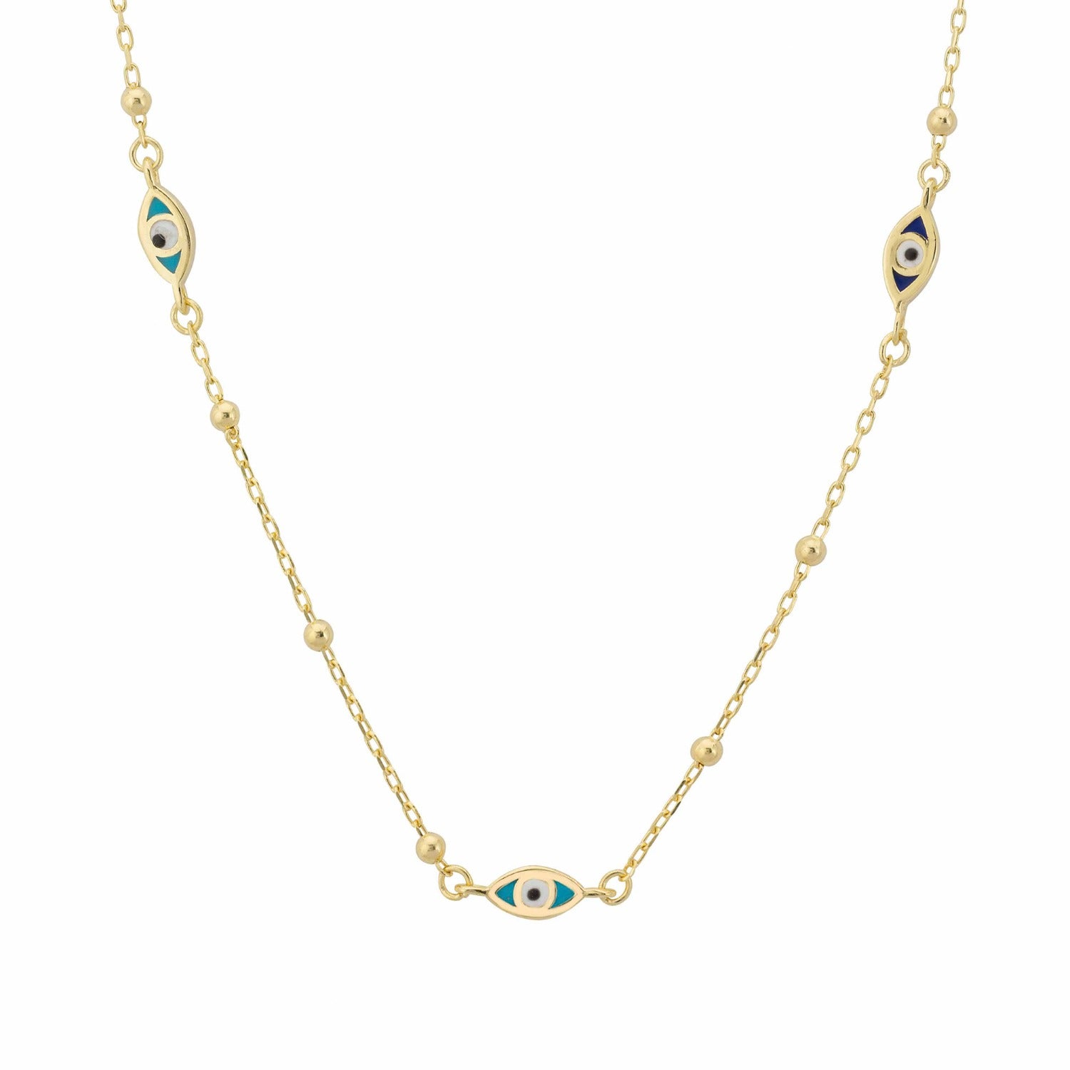 Evil Eye Elliptical Beaded Chain Necklace Gold