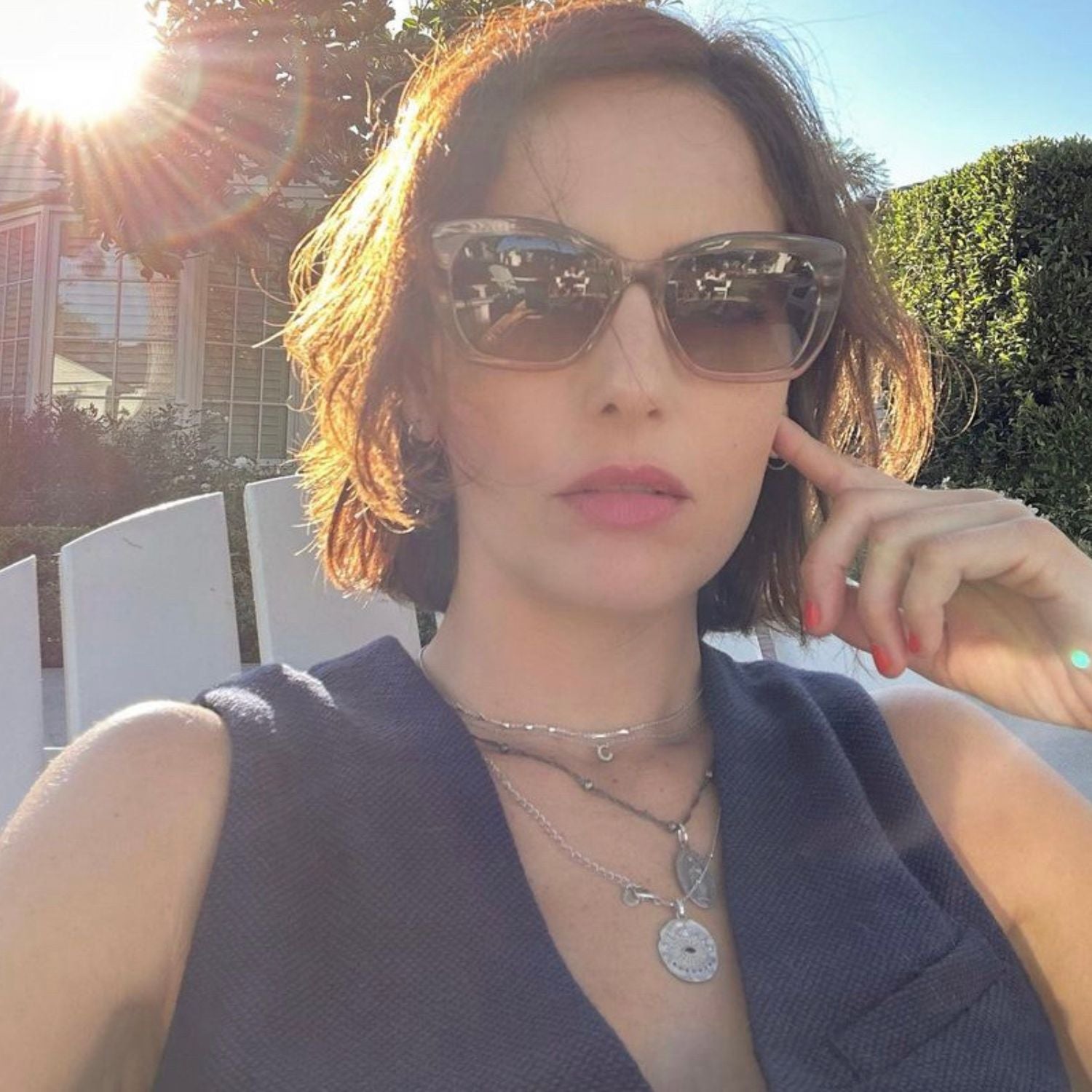 Evil Eye Protection Necklace, White Rhodium Over Sterling Silver With Sapphire, Matte Finish