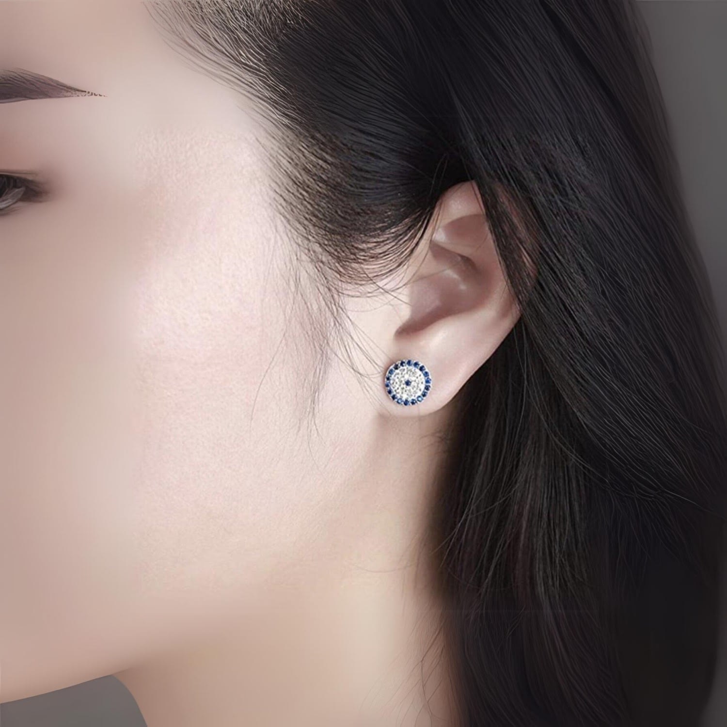 Evil Eye Sterling Silver Stud Earring