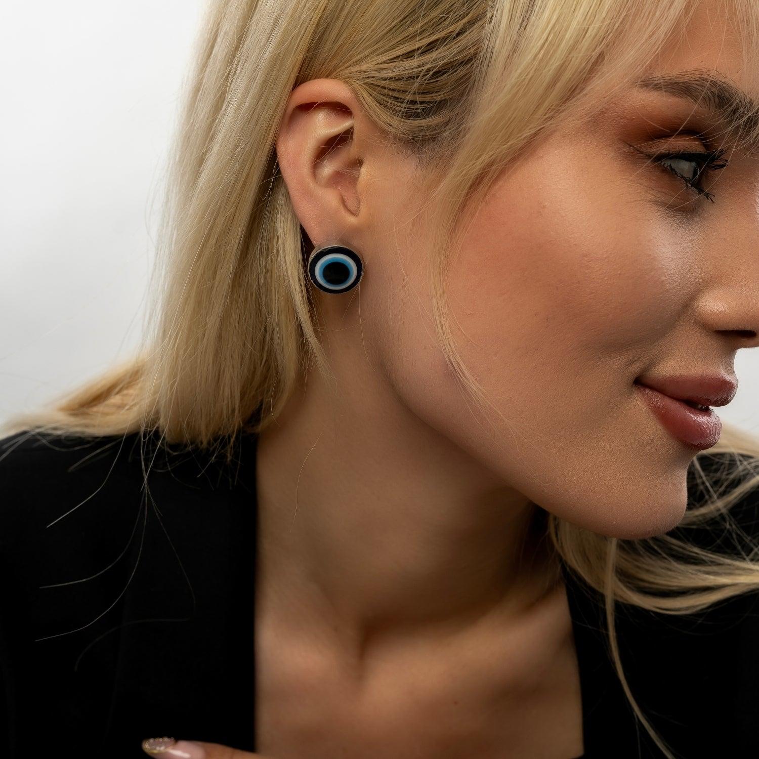 Evil Eye Stud Earring In Silver