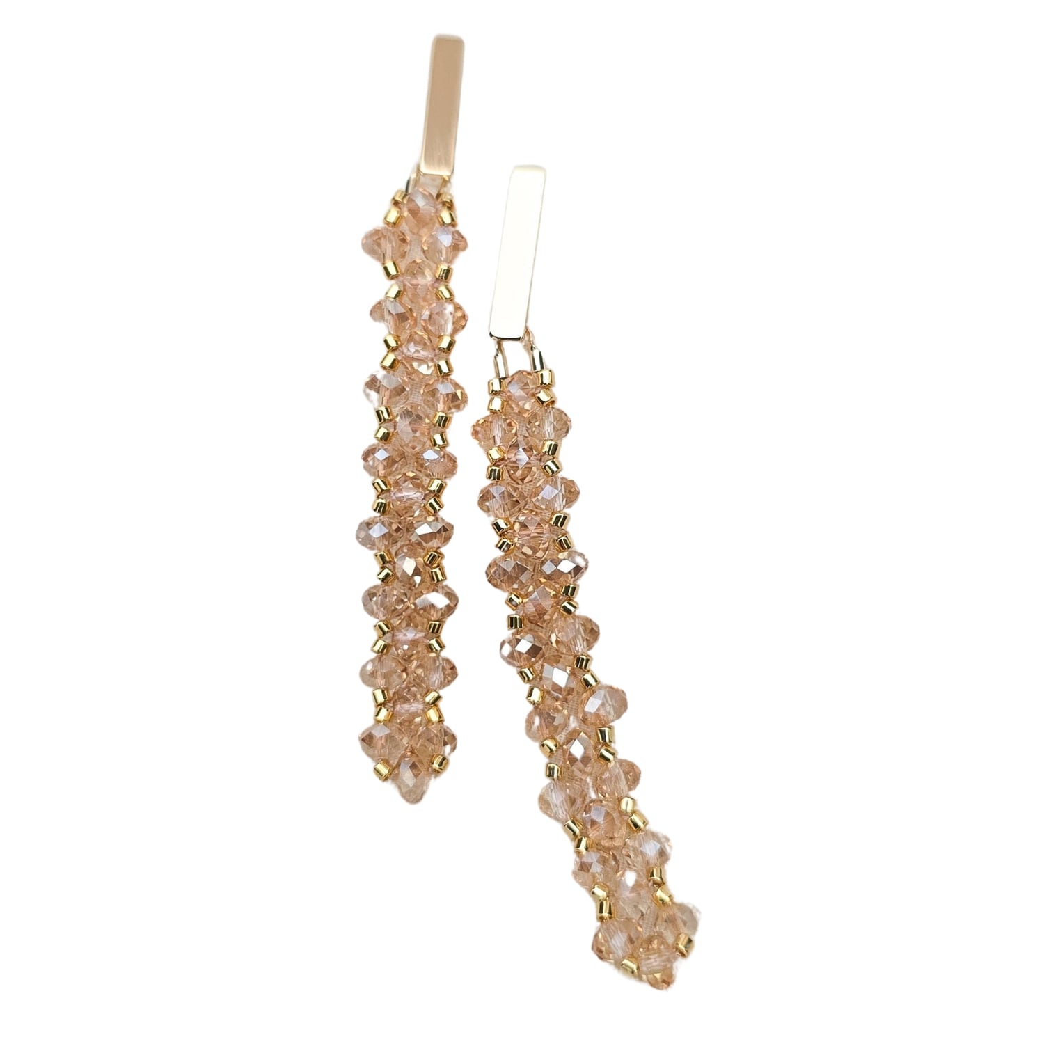 Evora Champagne Crystal Long Gold Earrings