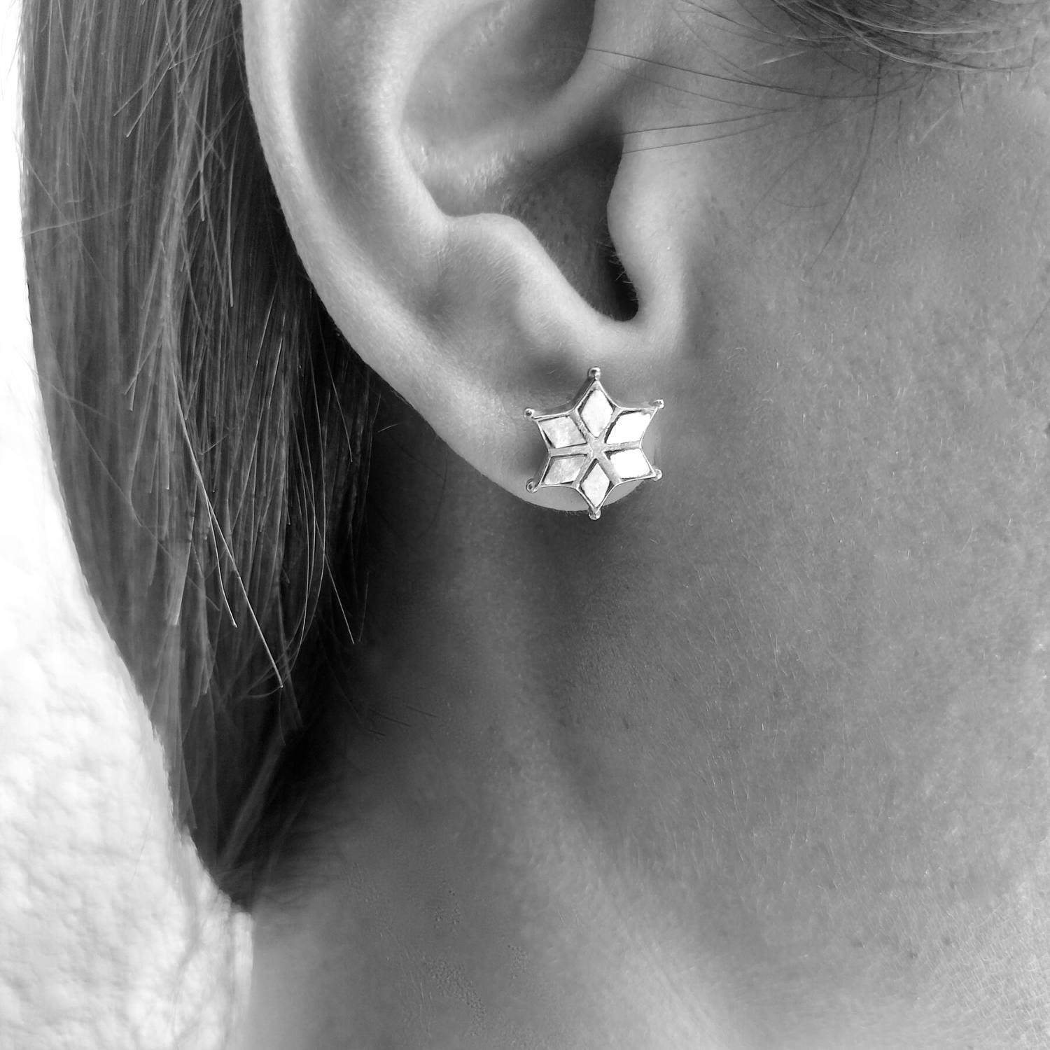 Mirror Star Stud Earrings - Sterling Silver & Mirror