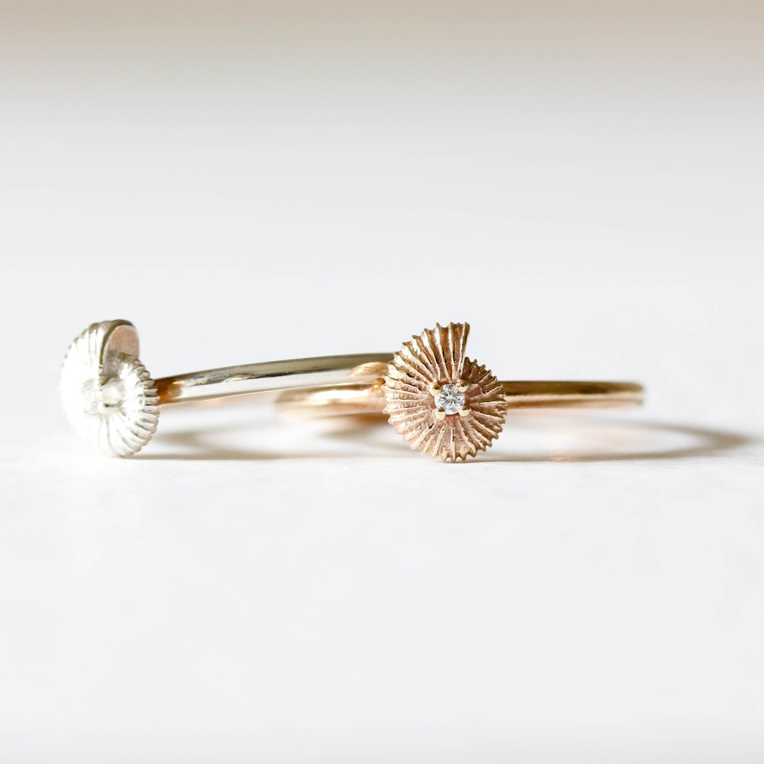 Ammonite Diamond Ring - Sterling Silver