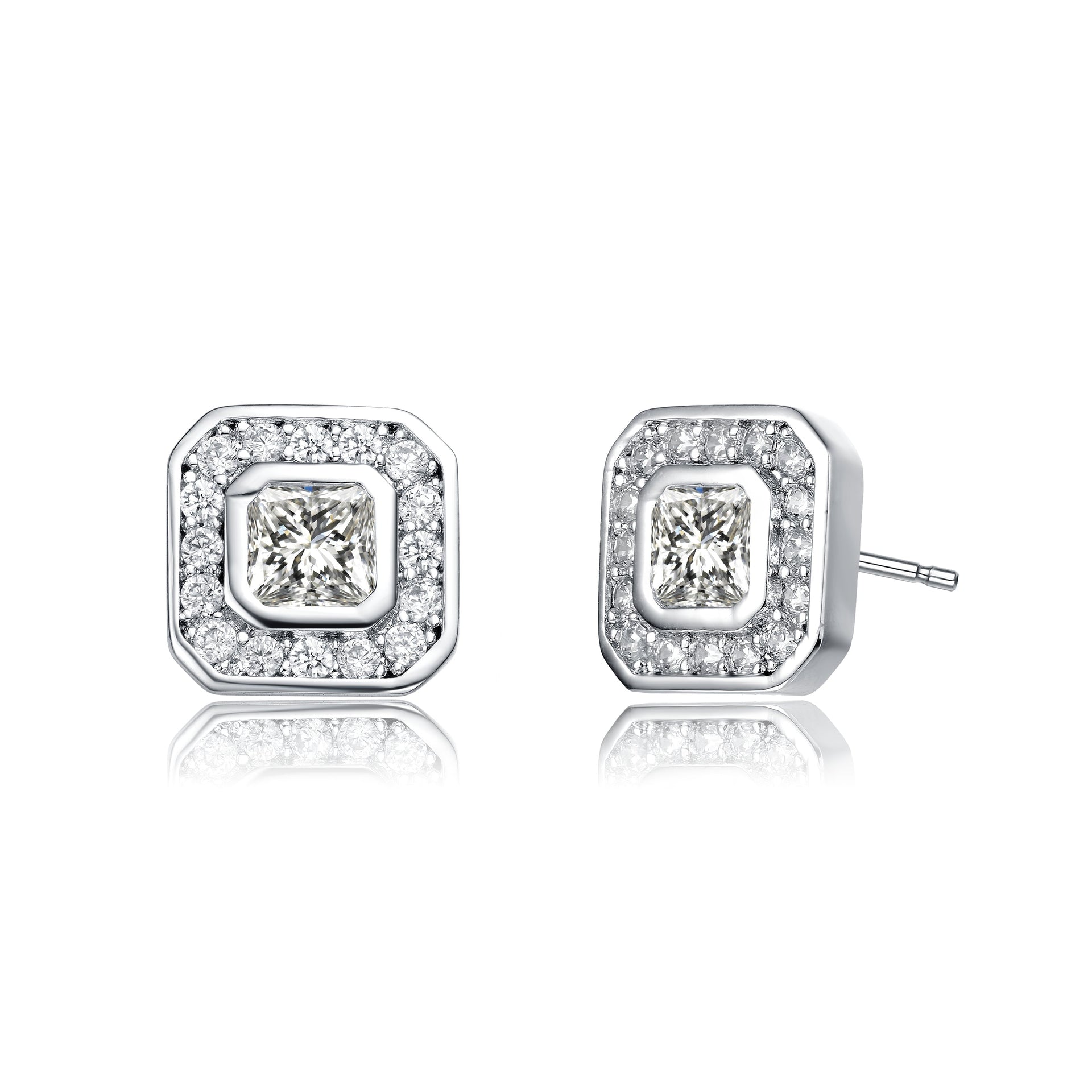 Rachel Glauber Exclusive Rhodium Plated Cubic Zirconia Square Stud Earrings