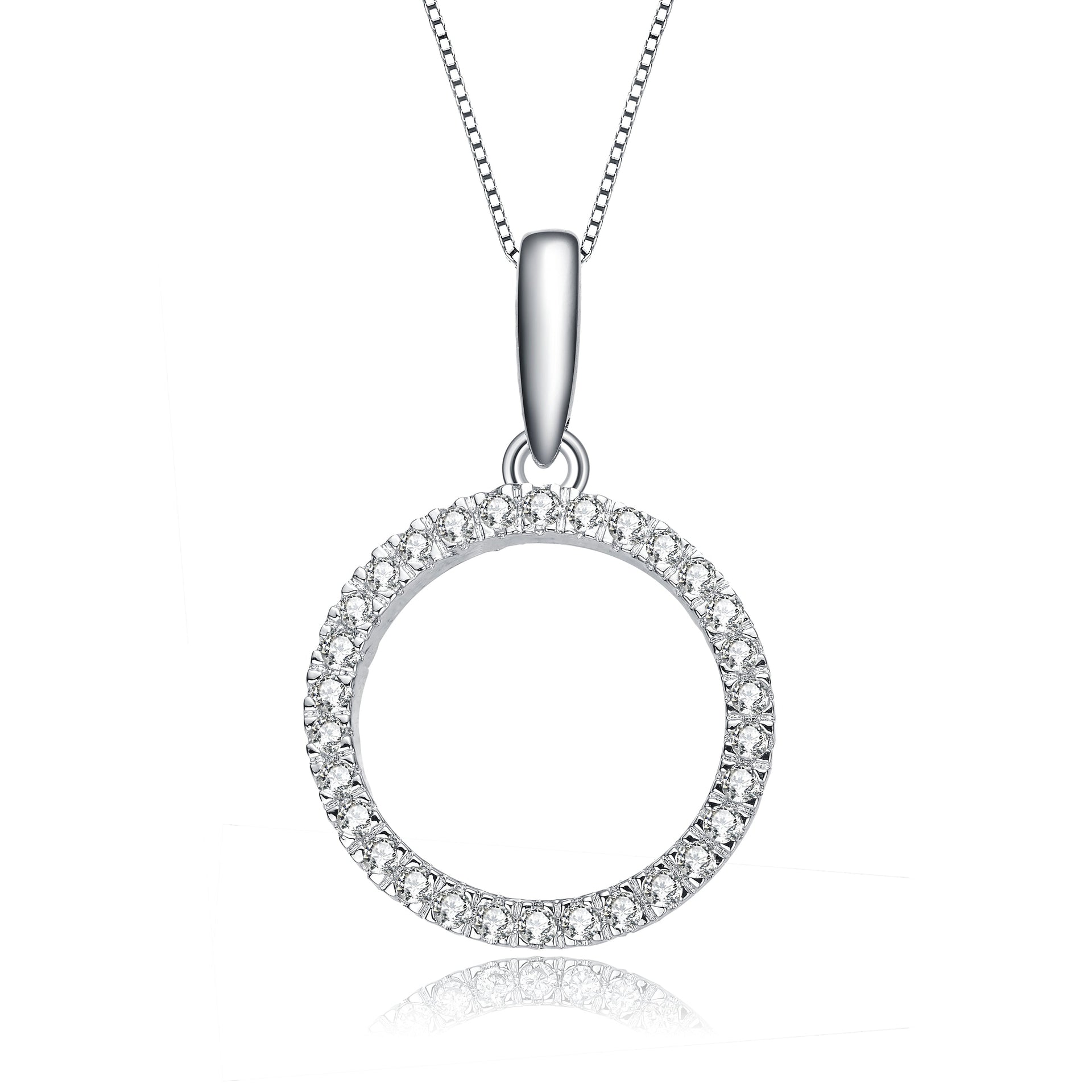 Rachel Glauber Exclusive White Gold Plated Cubic Zirconia Circle Shaped Pendant Necklace