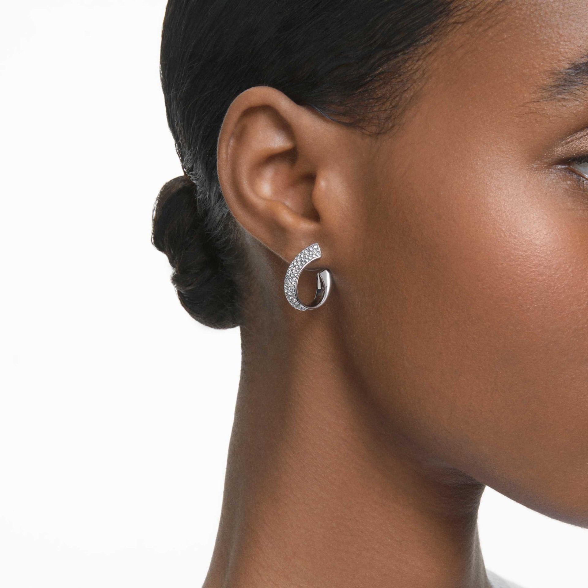 EXIST HOOP EARRINGS SMALL WHITE RHODIUM PLATED