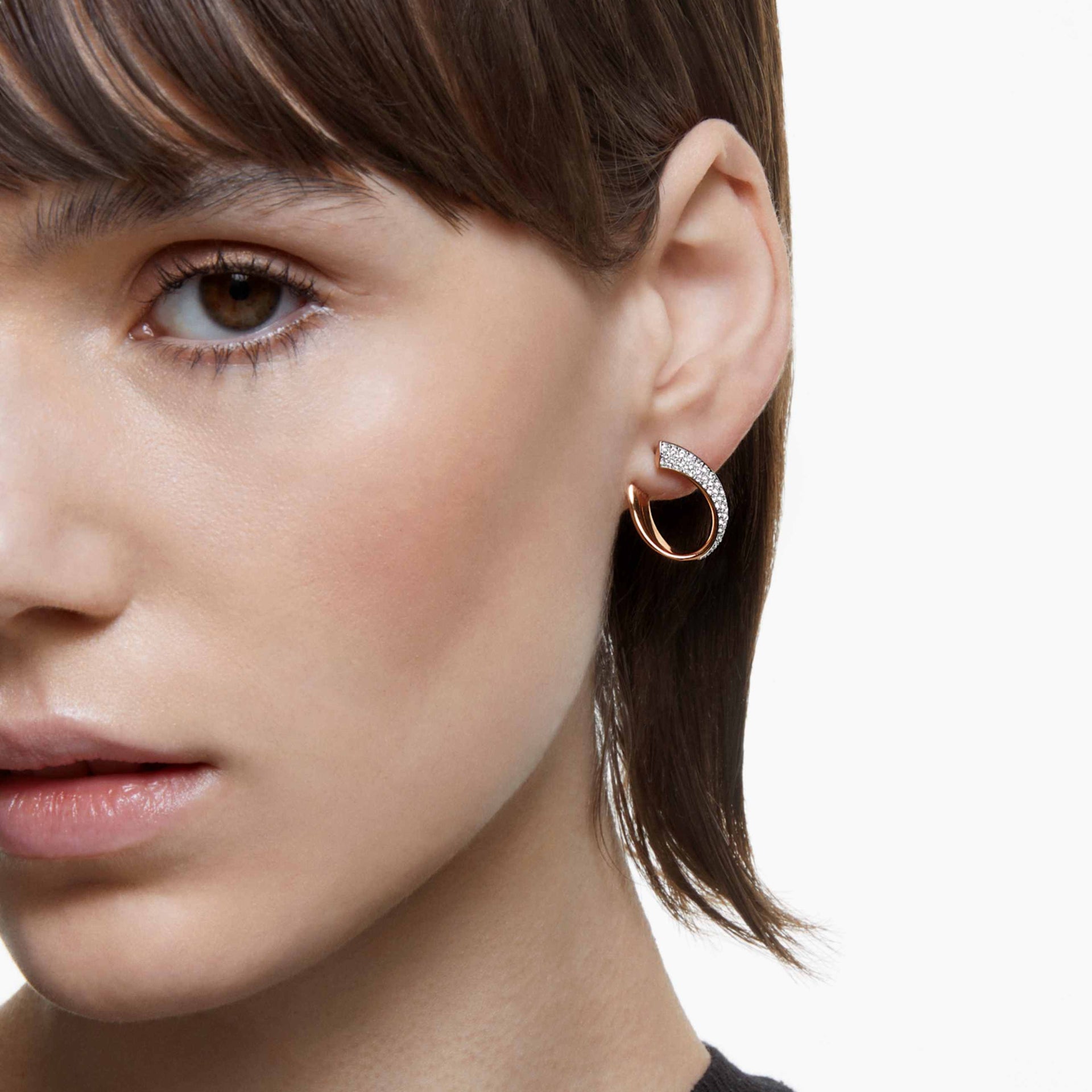 EXIST HOOP EARRINGS SMALL WHITE ROSE GOLD TONE PLATED
