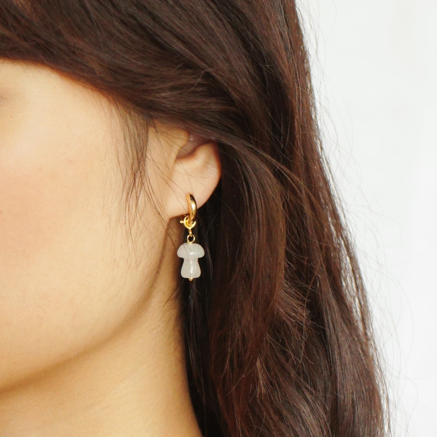 Mushroom Drop Hoop Earring, 18K Gold Vermeil