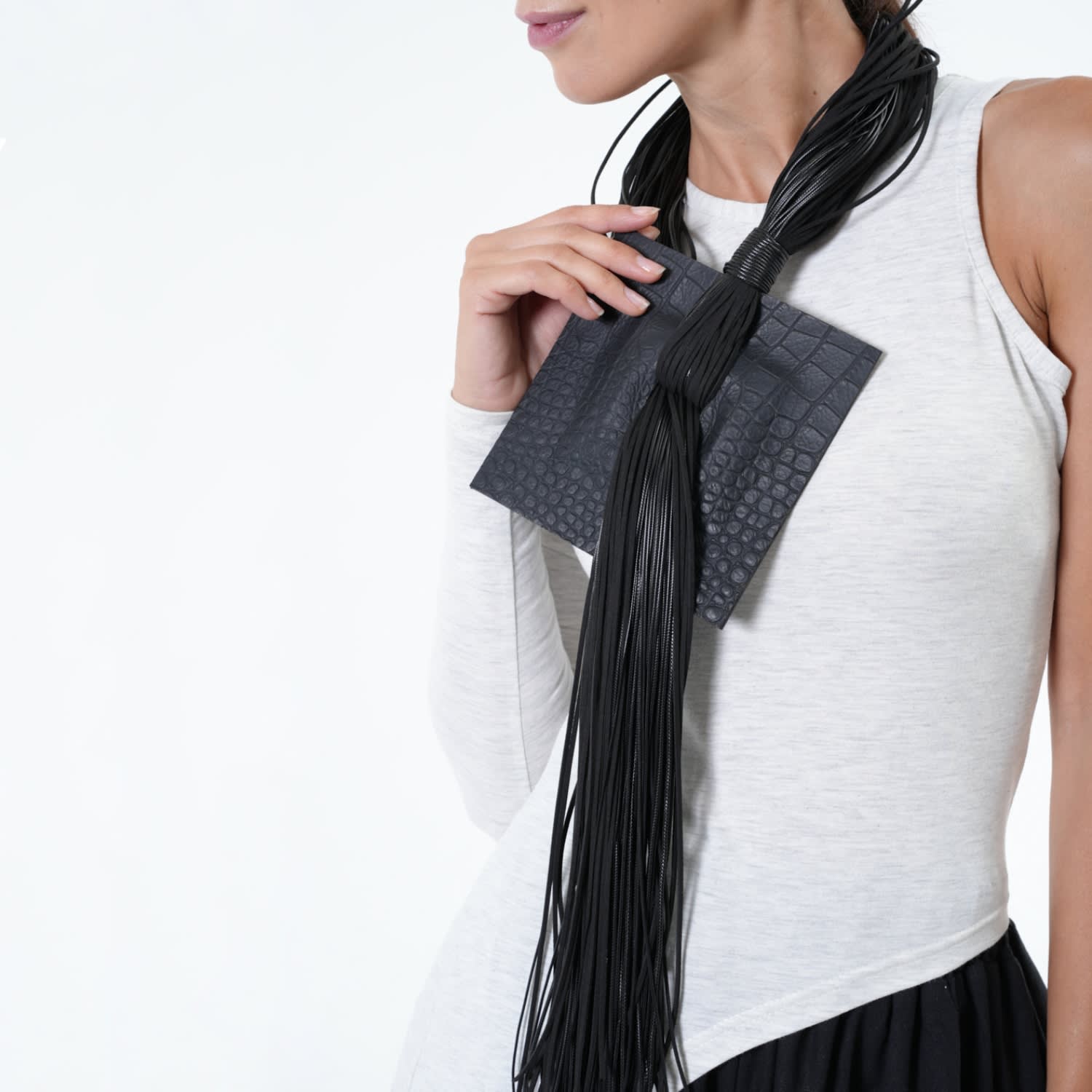 Extravagant Genuine Leather Necklace In Black