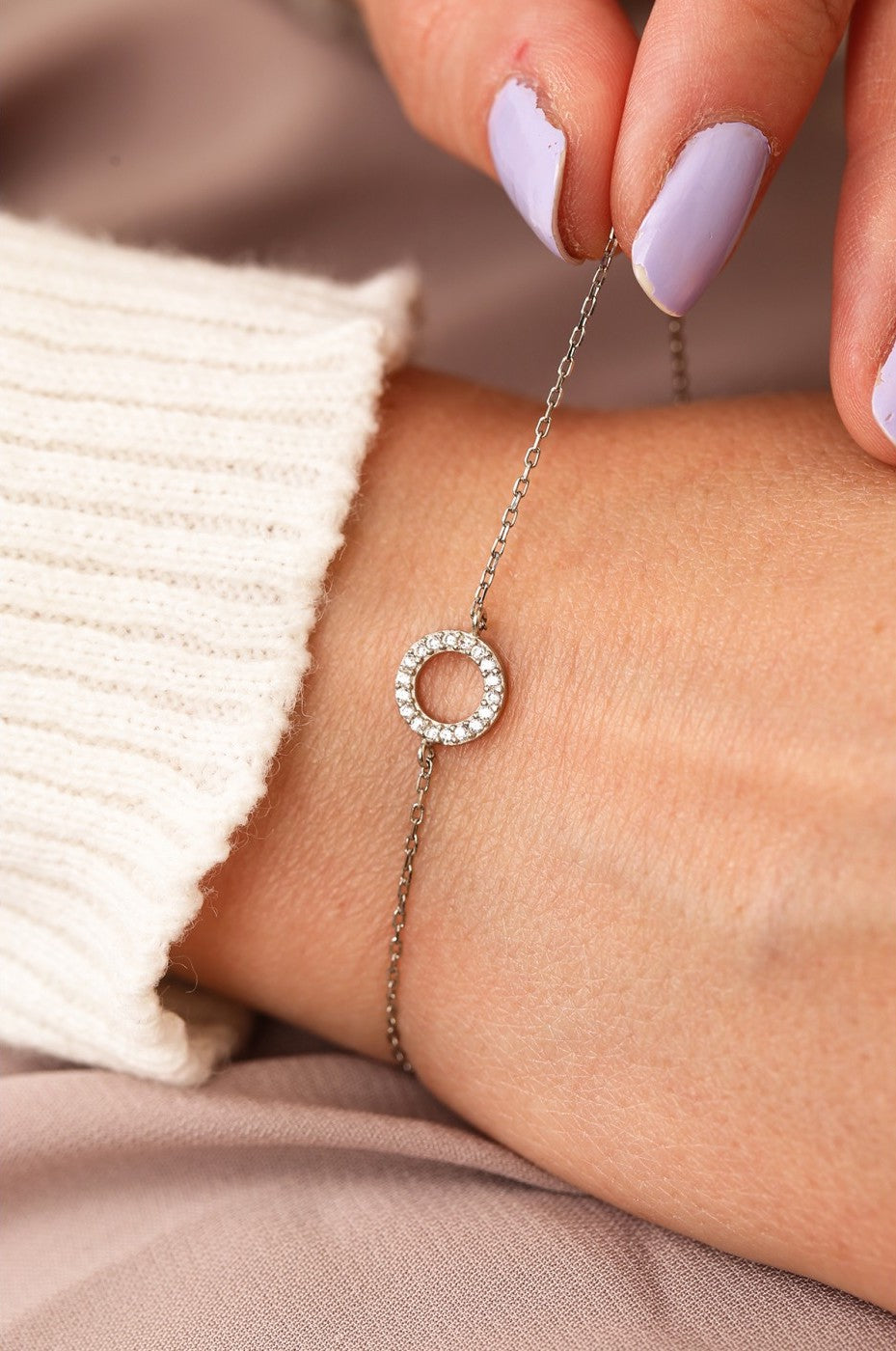 Circle Bracelet & Circle Drop Earring Set In Sterling Silver