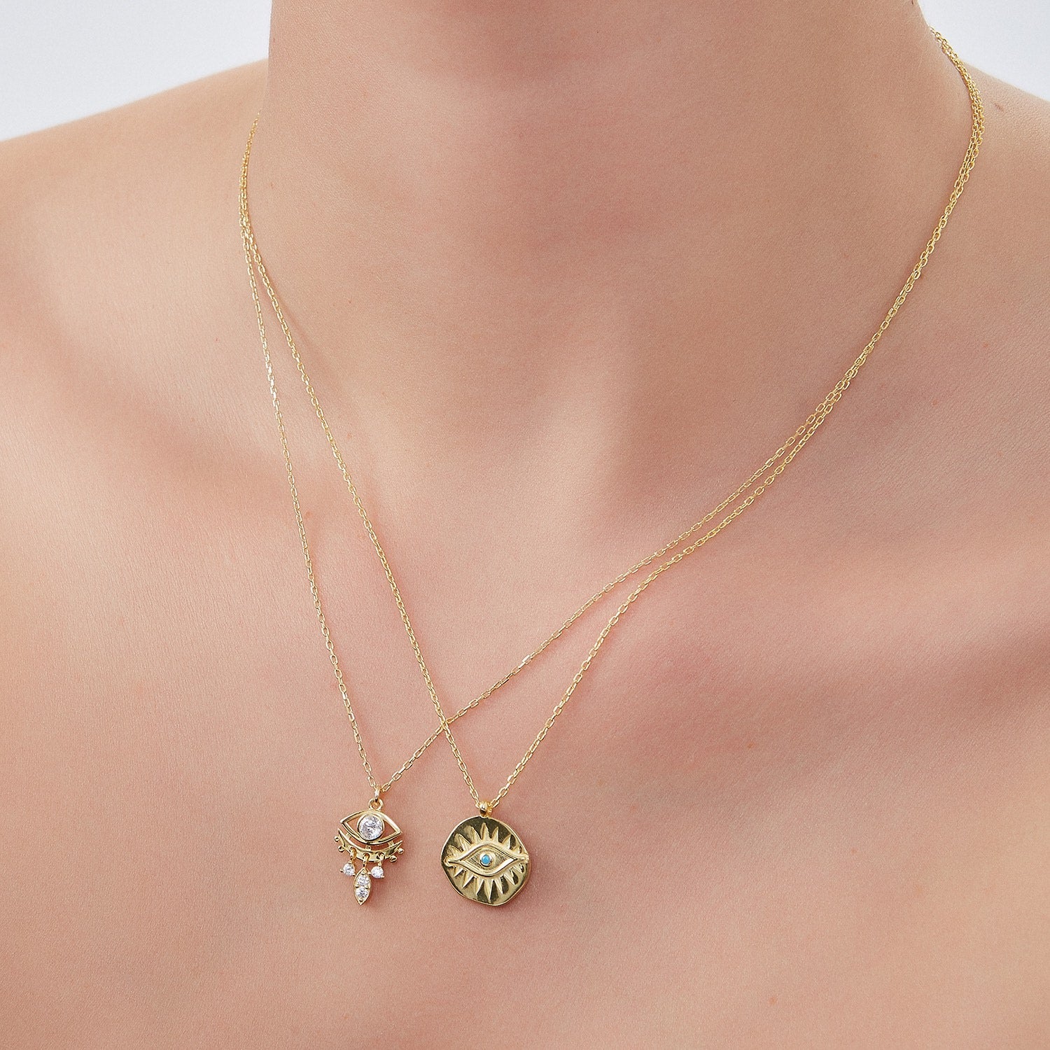 Eye Coin Sterling Silver Evil Eye Necklace - Gold