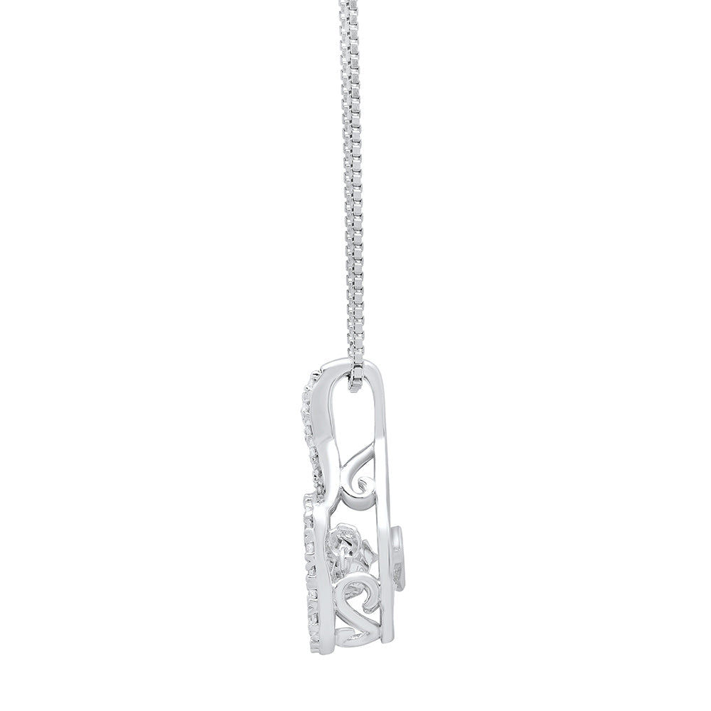 Dancing Diamond XoXo Cushion Pendant Necklace in 925 Sterling Silver (1/10 ct.tw.), 18'