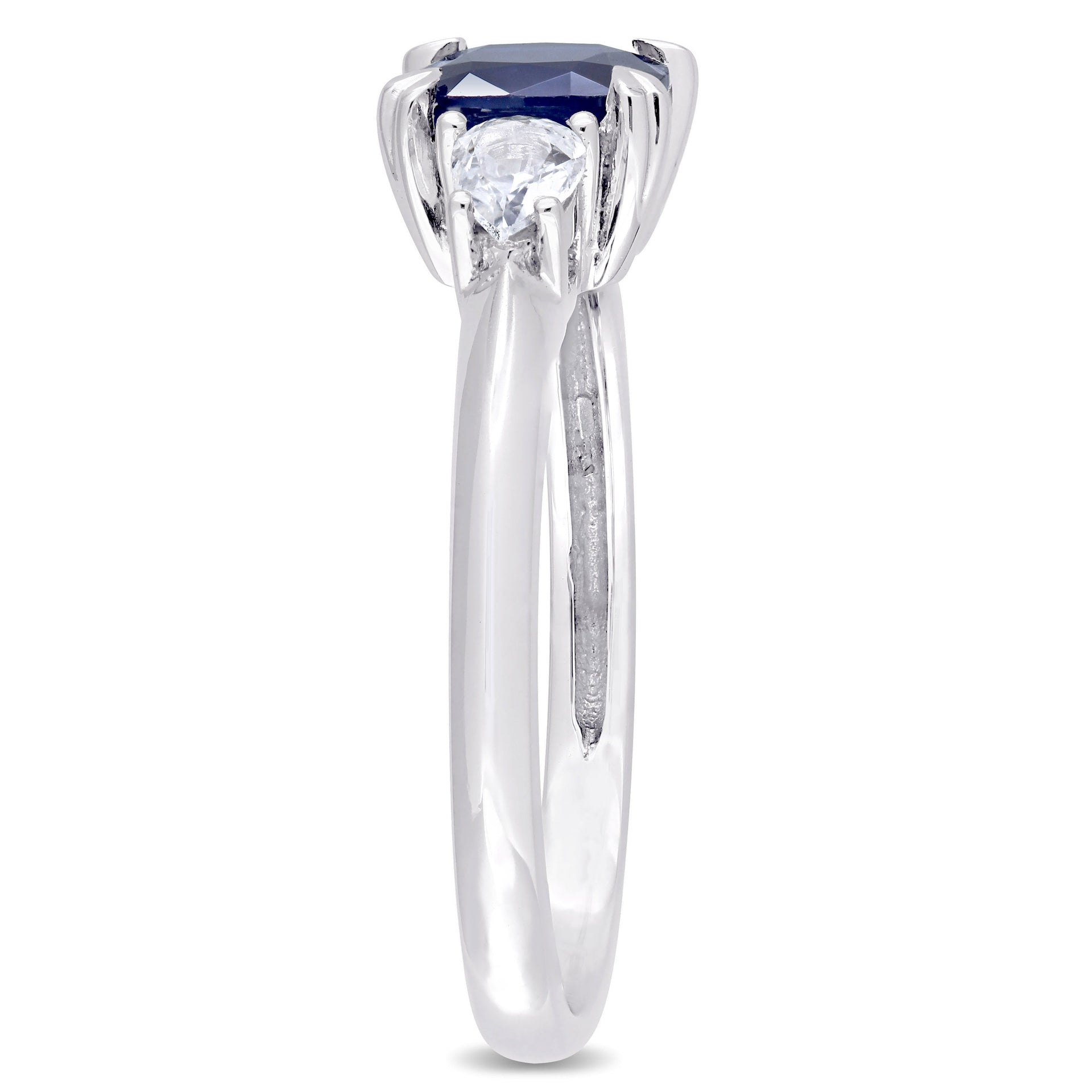 Mimi & Max Cushion Cut Blue Sapphire Pear Shape White Sapphire 3-stone Ring 14k White Gold
