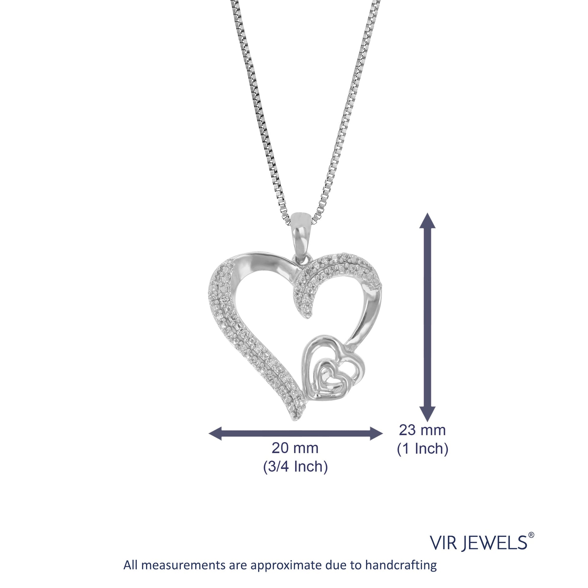 1/10 cttw Lab Grown Round Diamond Pendant Necklace For Women .925 Sterling Silver 3/4 Inch With 18 Inch Chain
