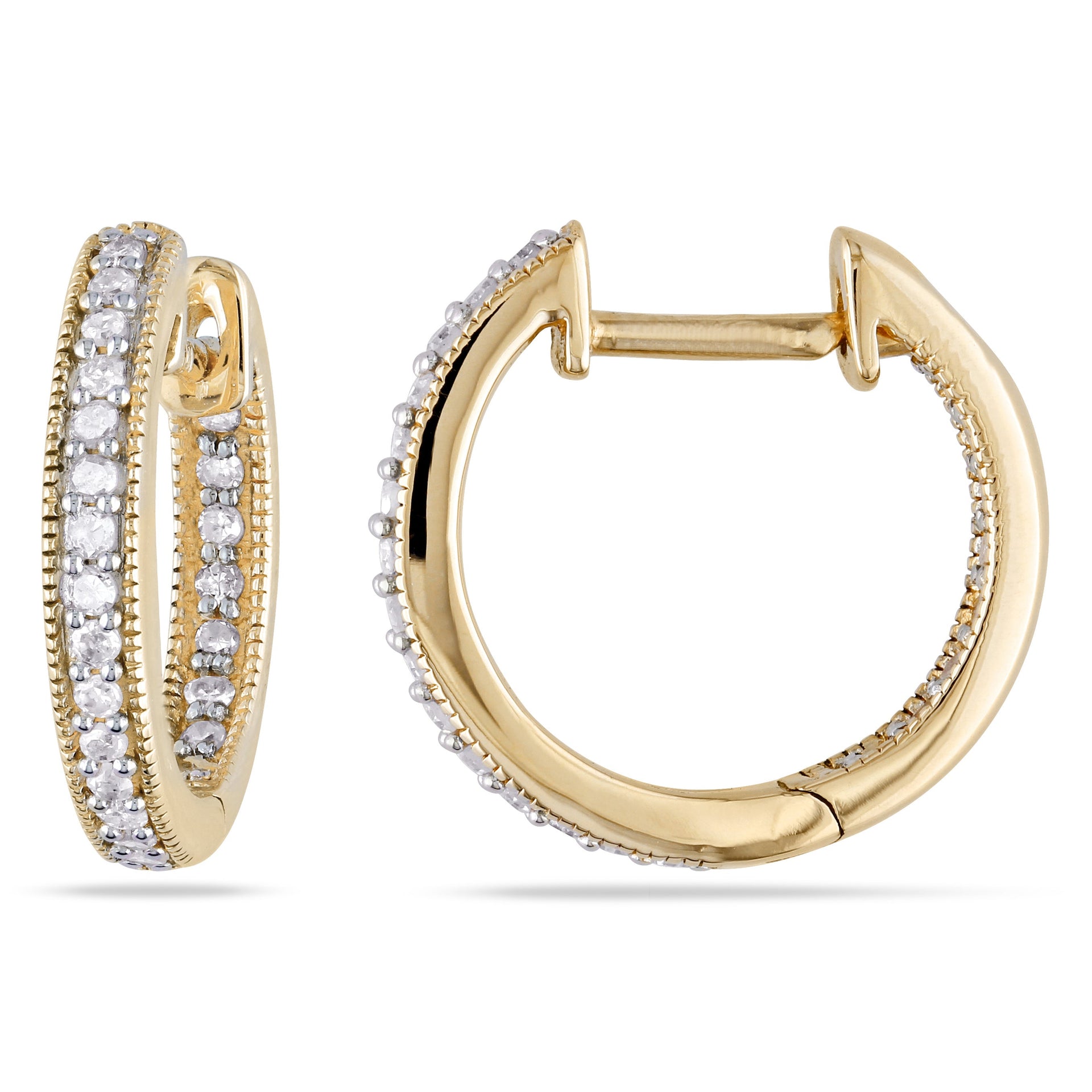 1/4 CT TW Diamond Inside Outside Hoop Earrings in 14K Yellow Gold