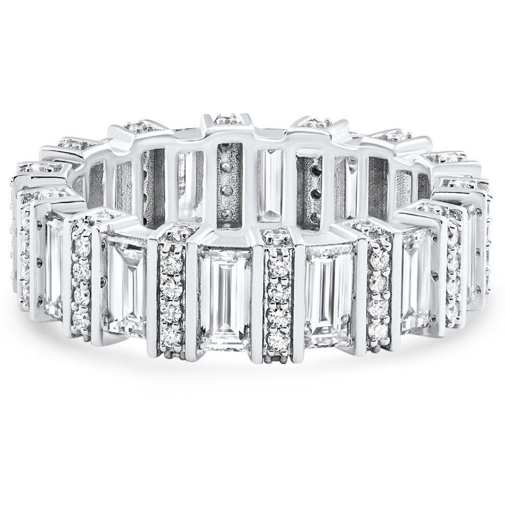 3Ct TW Emerald Cut Diamond Fancy Eternity Wedding Ring 14k Gold Lab Grown