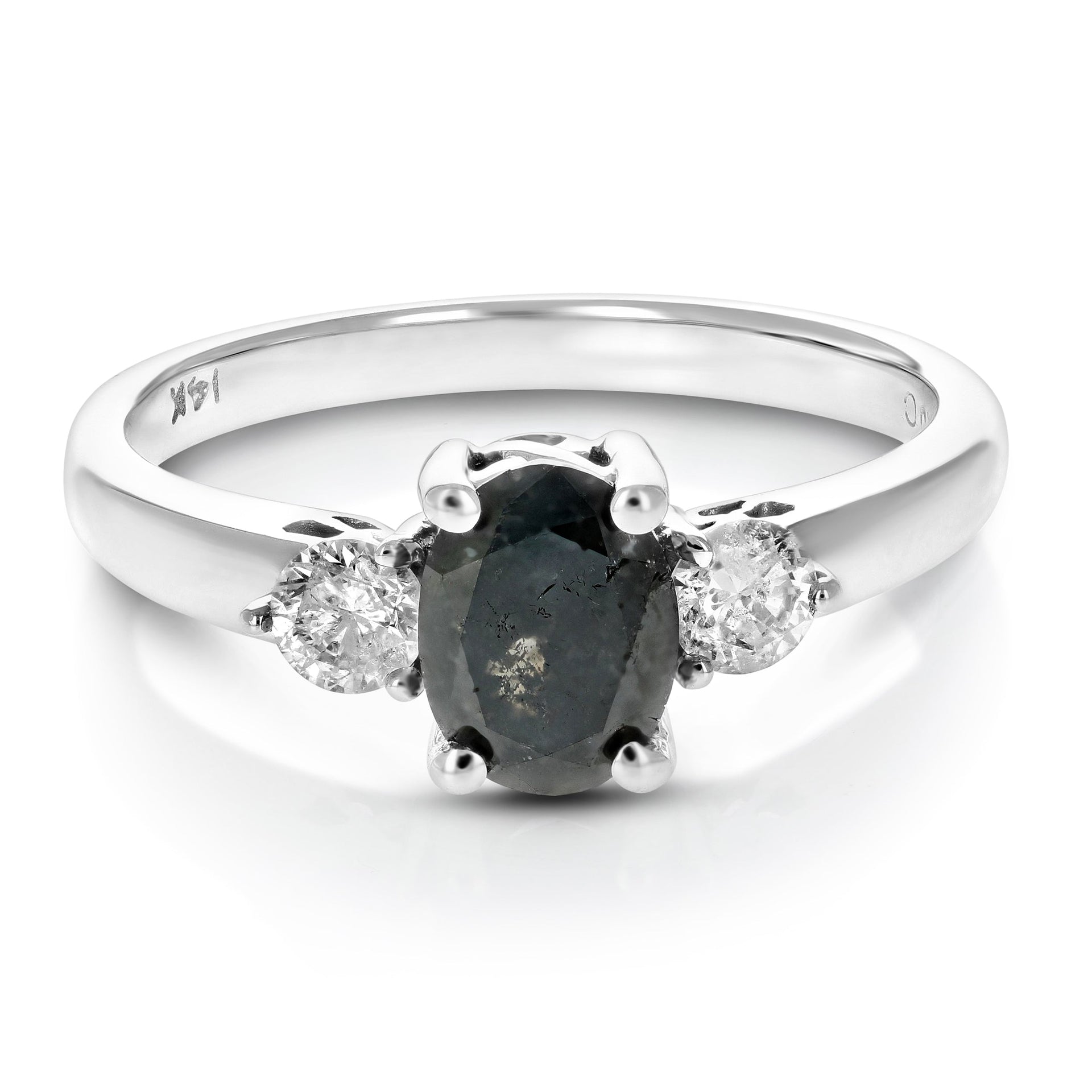1.93 cttw Black Diamond 3 Stone Ring 14K White Gold Engagement
