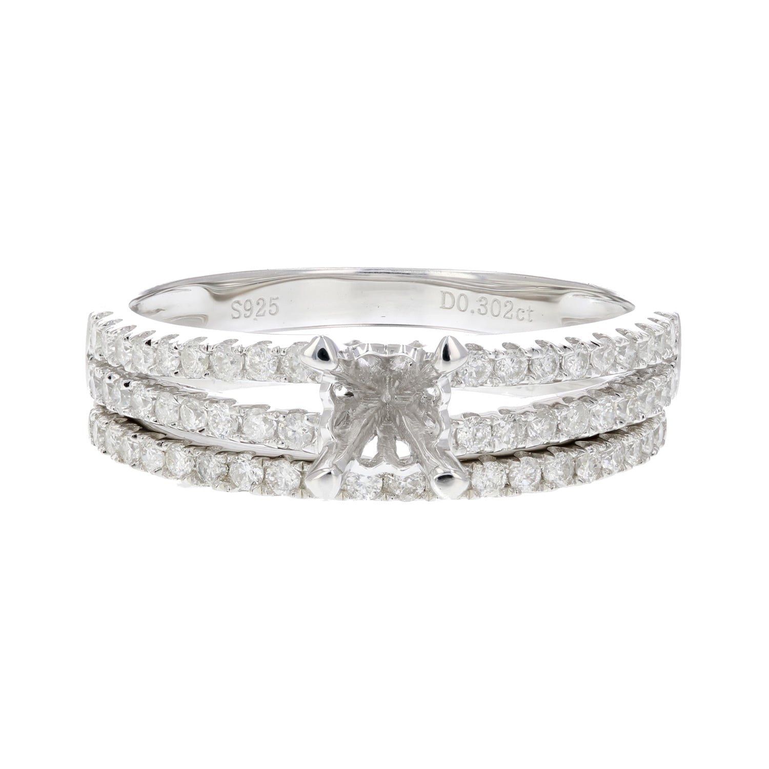 1/2 cttw Semi Mount Diamond Bridal Set with Band In .925 Sterling Silver Size 7