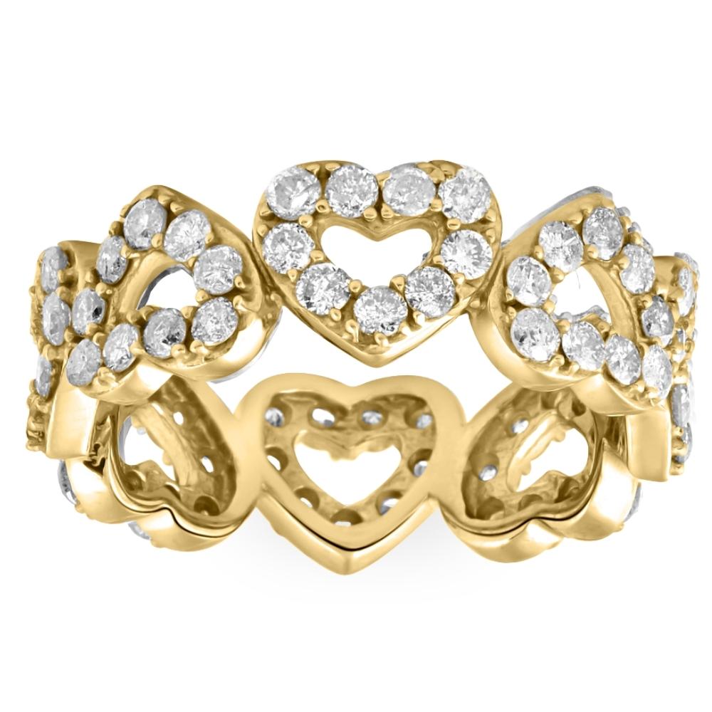 1 1/2 ct Diamond Heart Shaped Eternity Ring in White, Yellow, or Rose Gold