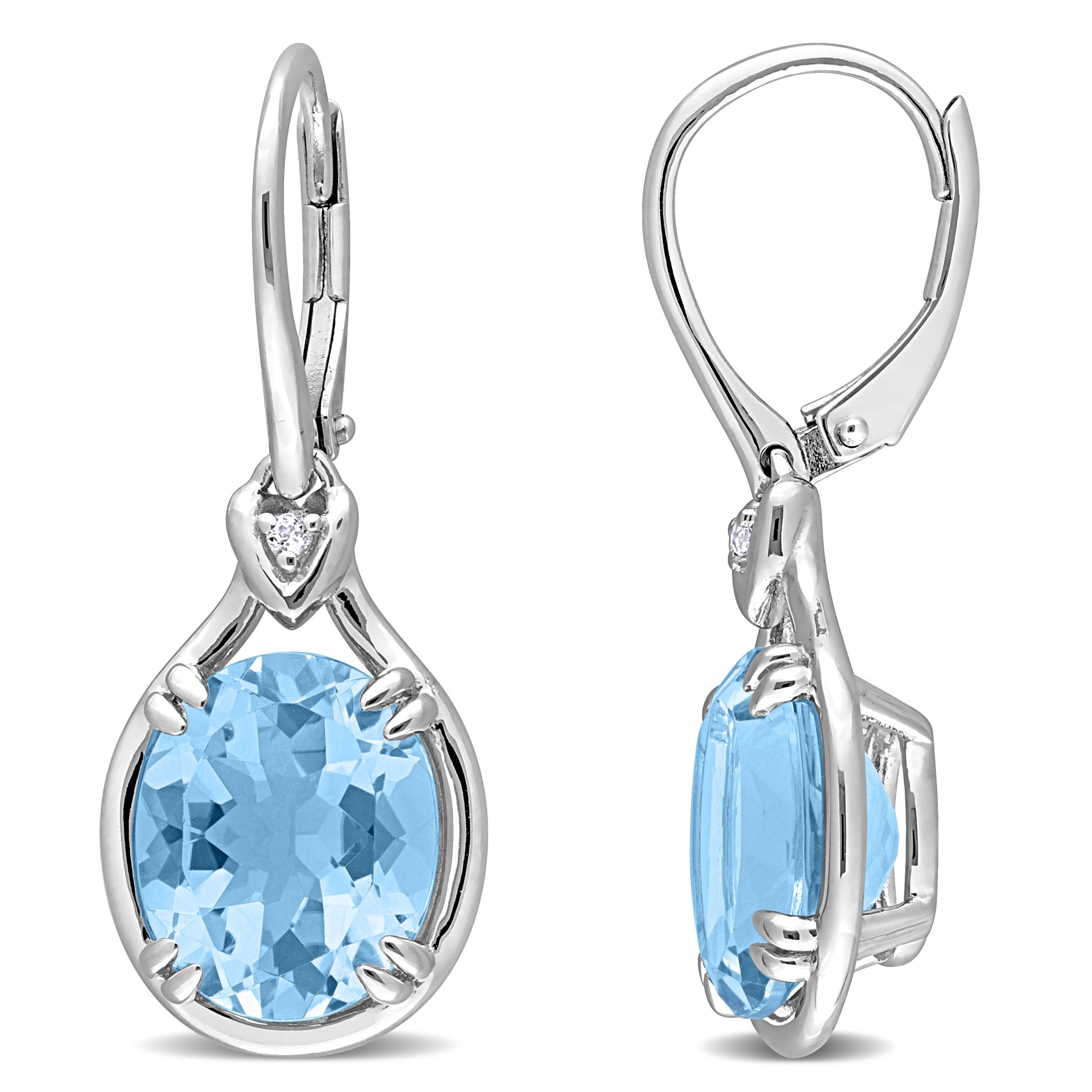 Mimi & Max Womens 11 3/8ct TGW Octagon-Cut Sky Blue Topaz and White Topaz Leverback Drop Earrings in Sterling Silver