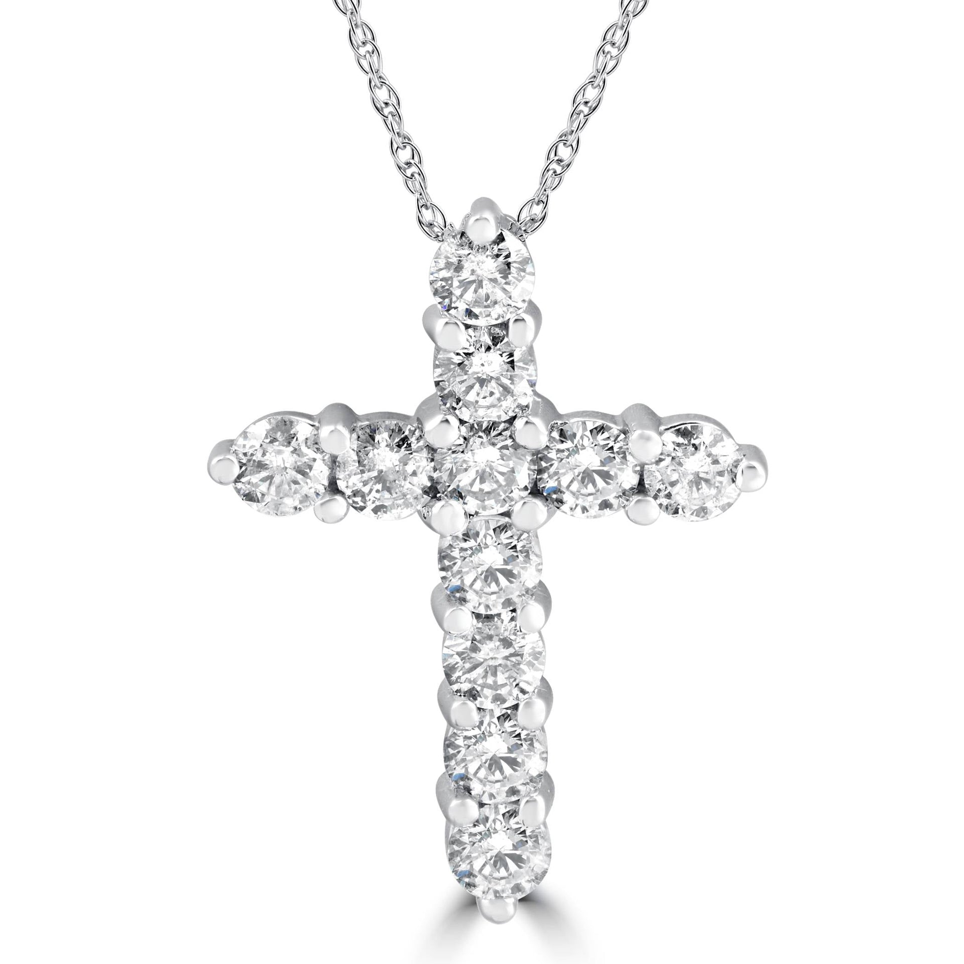 3CT Diamond Cross Pendant 14K White Gold Women's Round Brilliant Cut 18' Chain