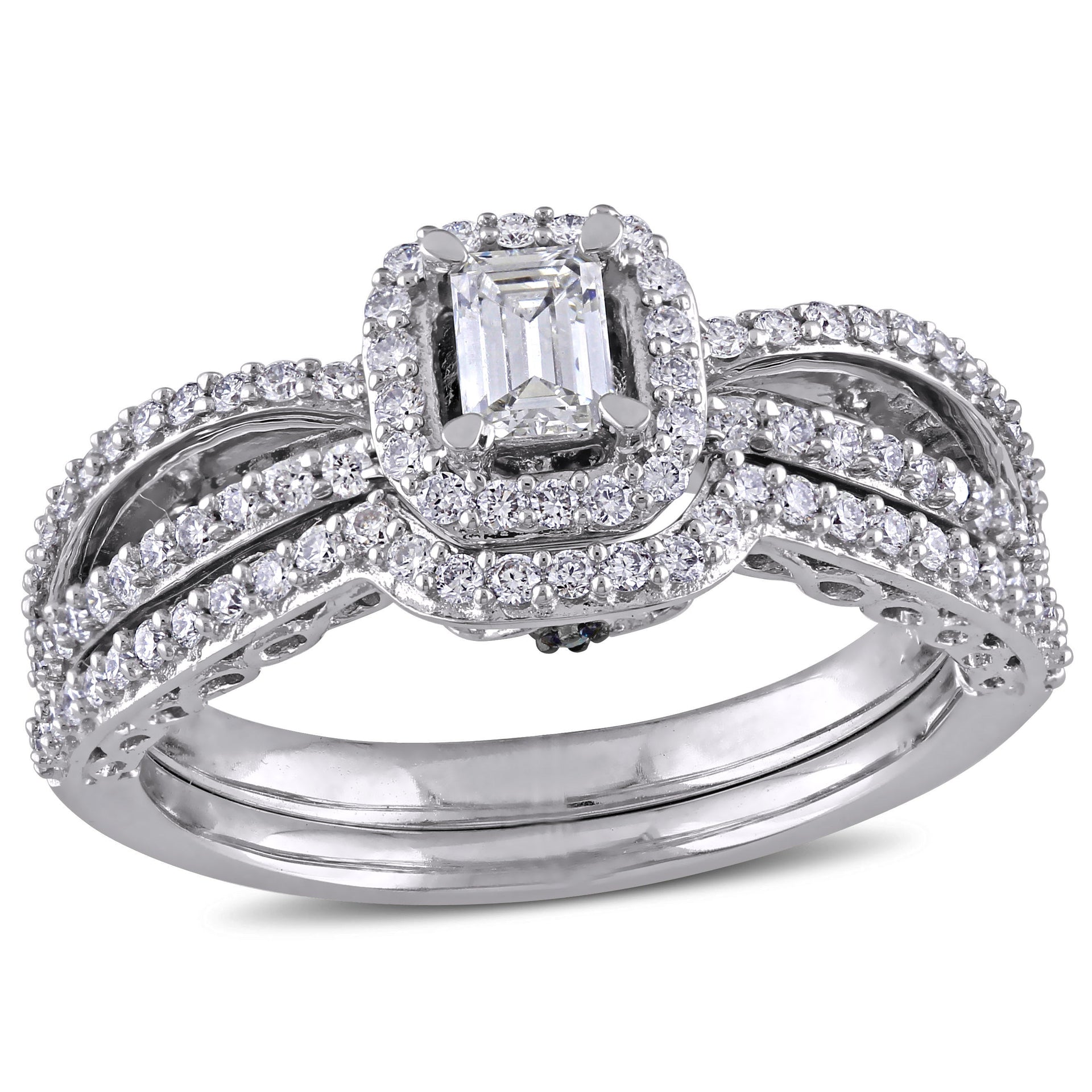 Mimi & Max 3/4ct TW Emerald Round Shape Diamond Halo Split Shank Bridal Set 14k White Gold