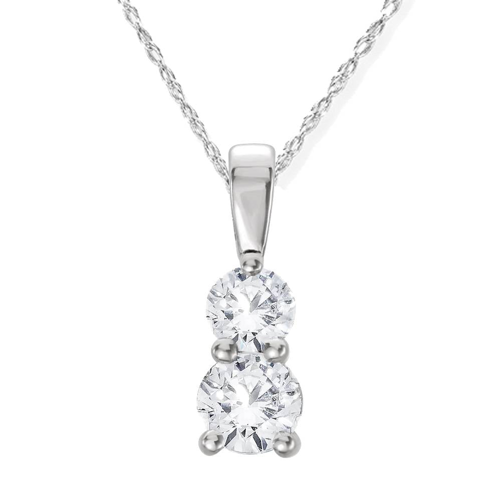 3/4CT TWo Stone Diamond Pendant 14K White Gold