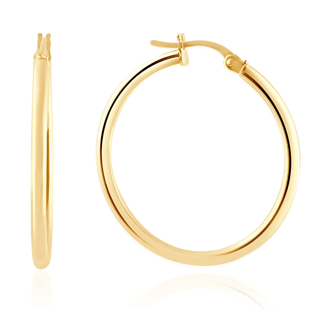 14k Yellow Gold 2mm Designer Hoops Women's Earrings 1' Tall 1.25grams