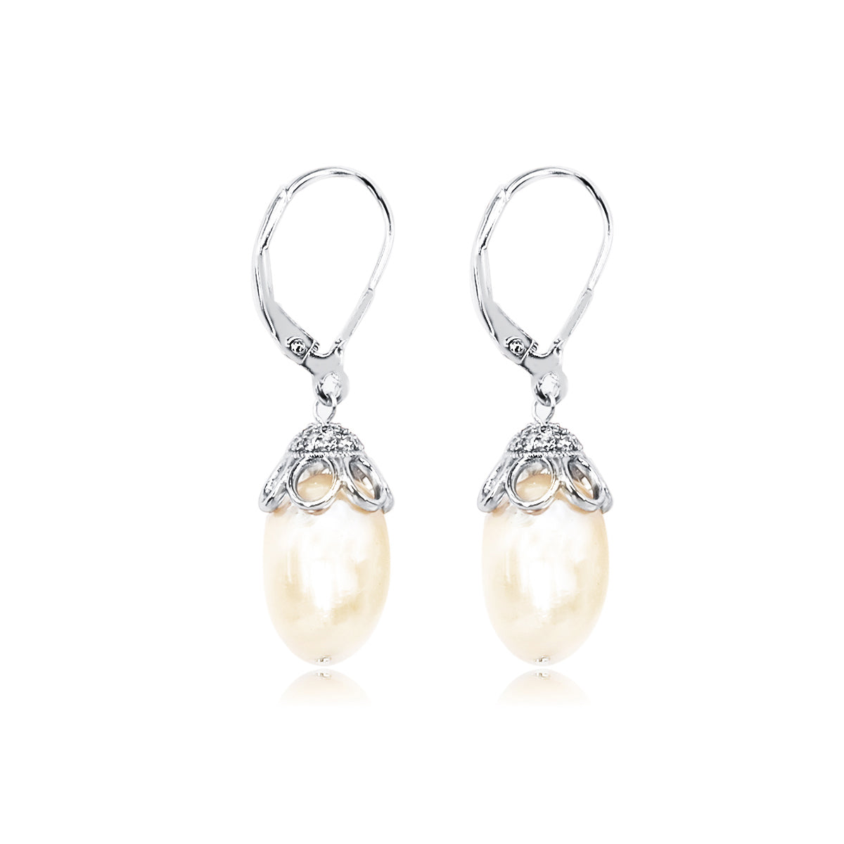 Sterling Silver Cultured 10-11mm Pearl Drop Leverback Earrings