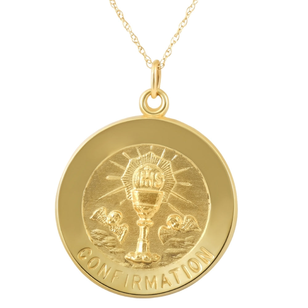 14k Yellow Gold Confirmation Medal Pendant 1' Tall 3.5 Grams