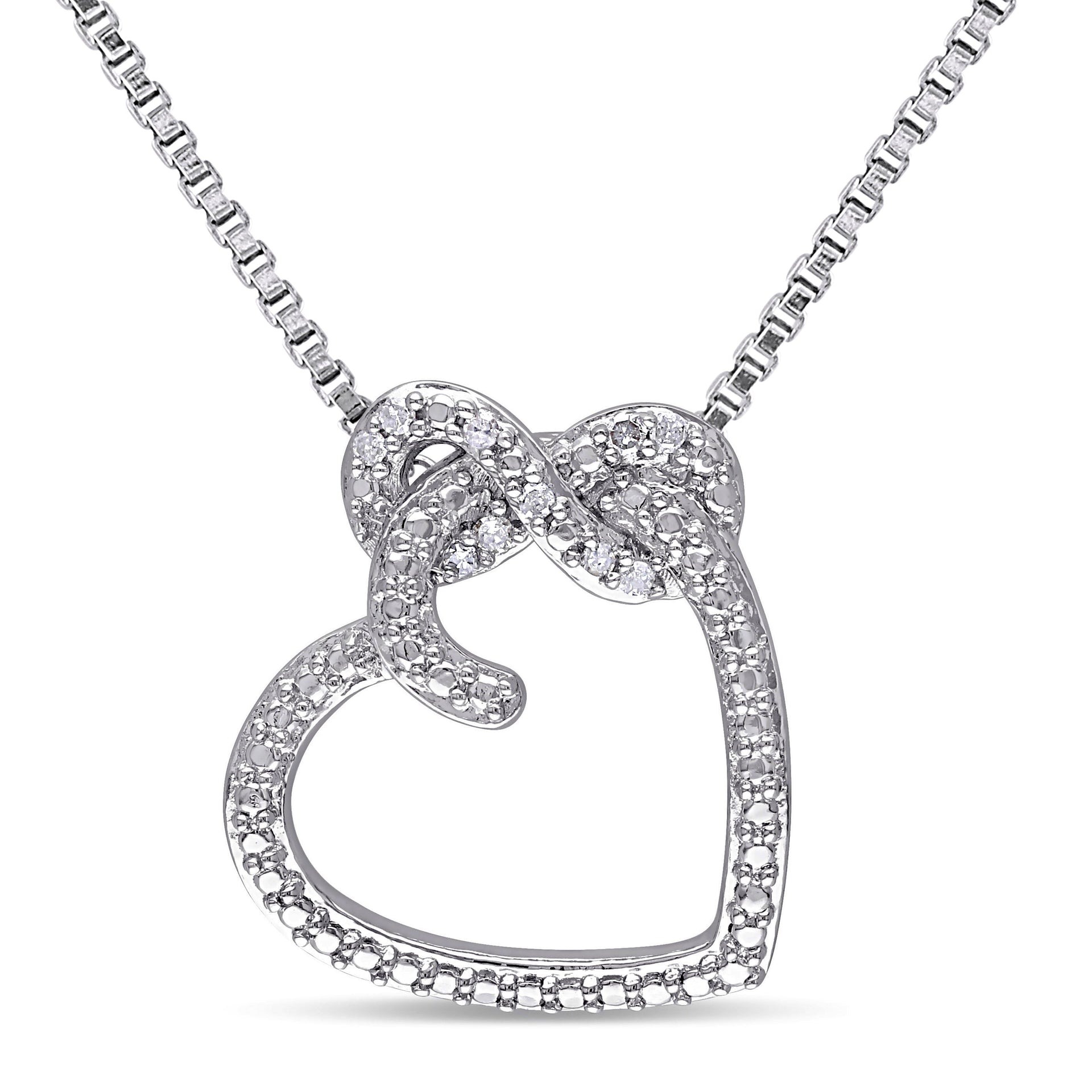 Mimi & Max Diamond Heart Infinity Pendant with Chain in Sterling Silver