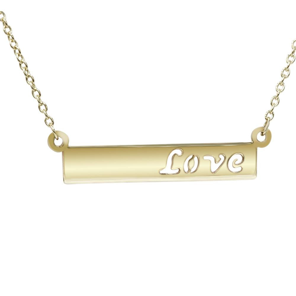 Solid 14K Yellow Gold Bar Love Pendant Necklace 18'