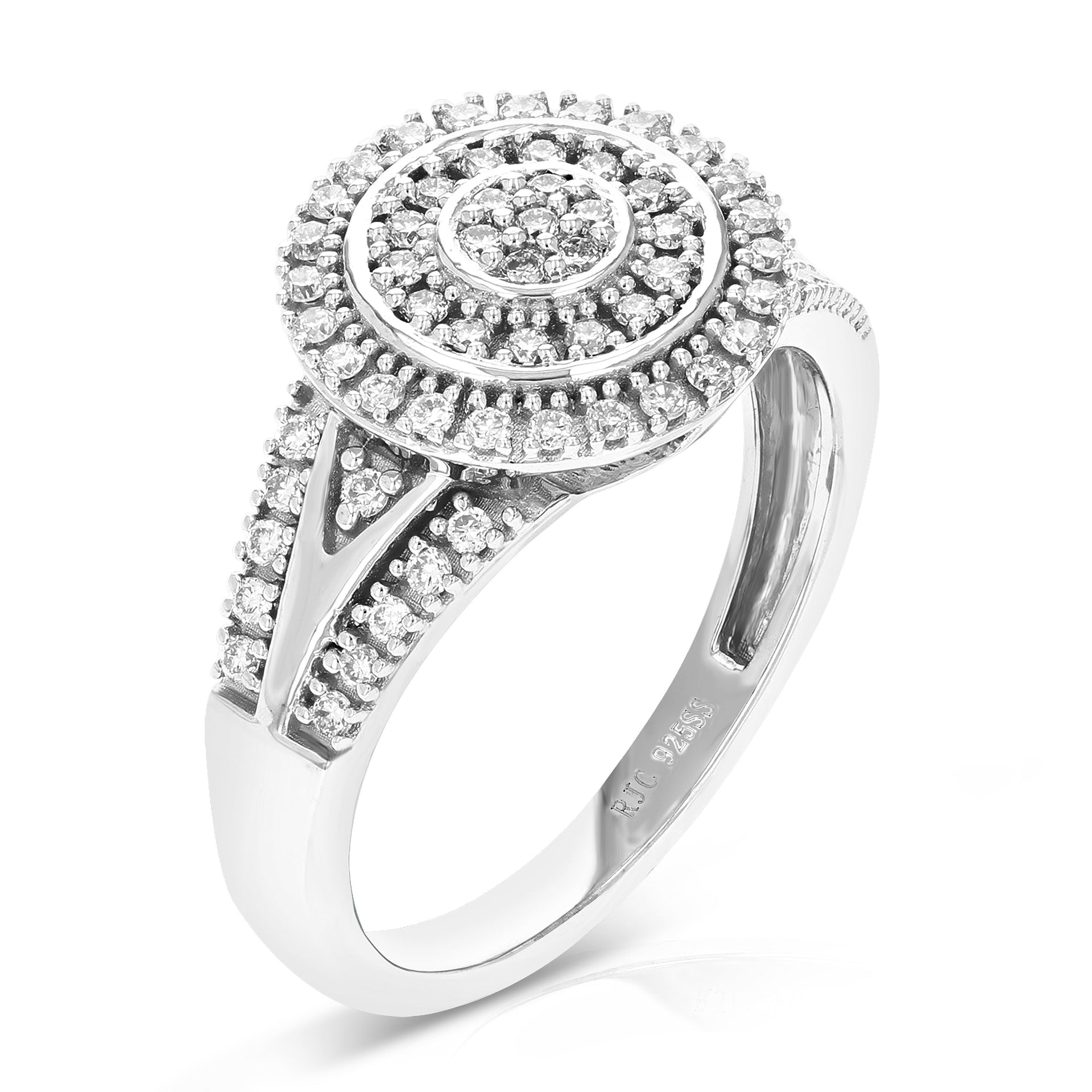 1/2 cttw 67 Stones Round Cut Lab Grown Diamond Engagement Ring .925 Sterling Silver Prong Set