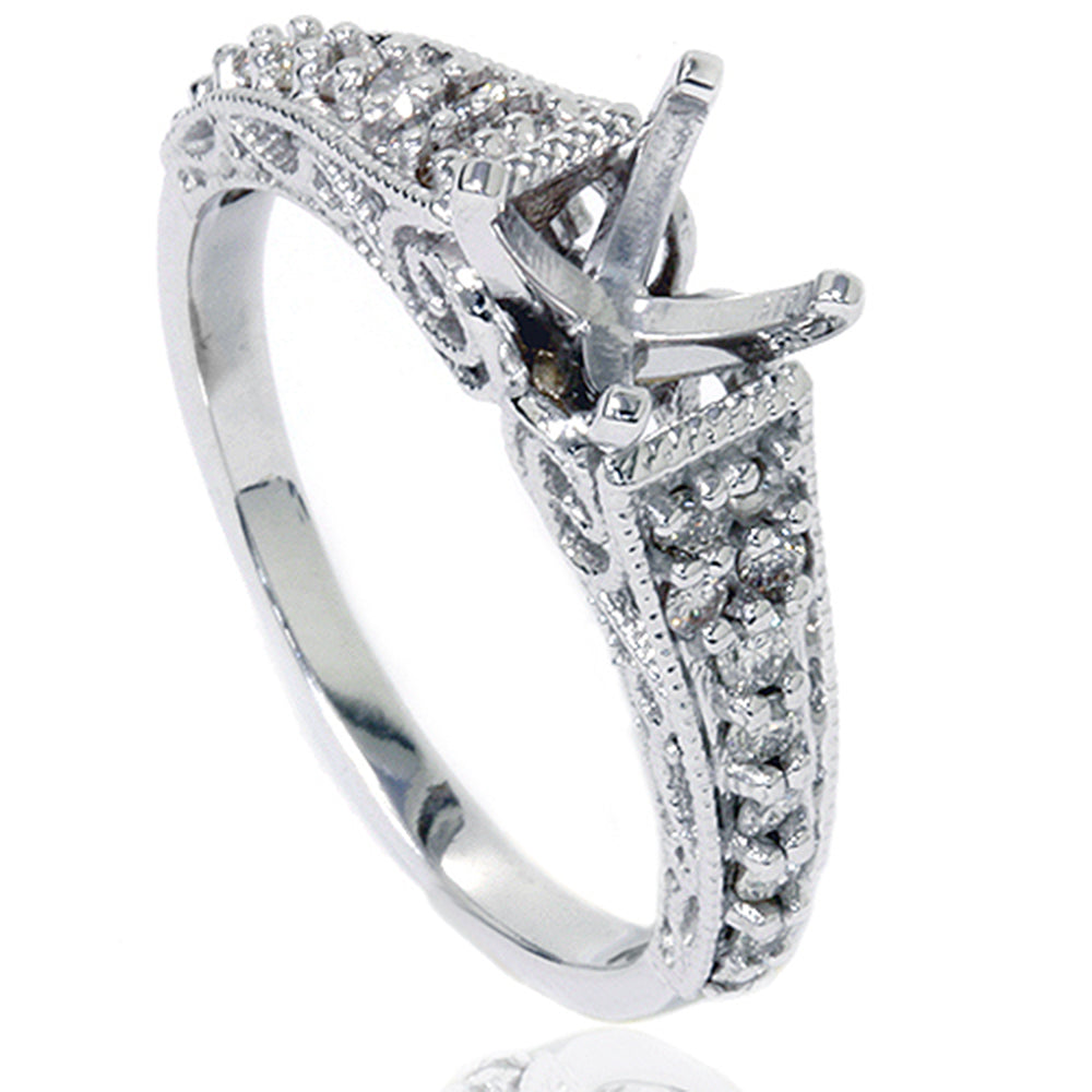 3/8 ct Vintage Diamond Engagement Ring Mount 14K White Gold