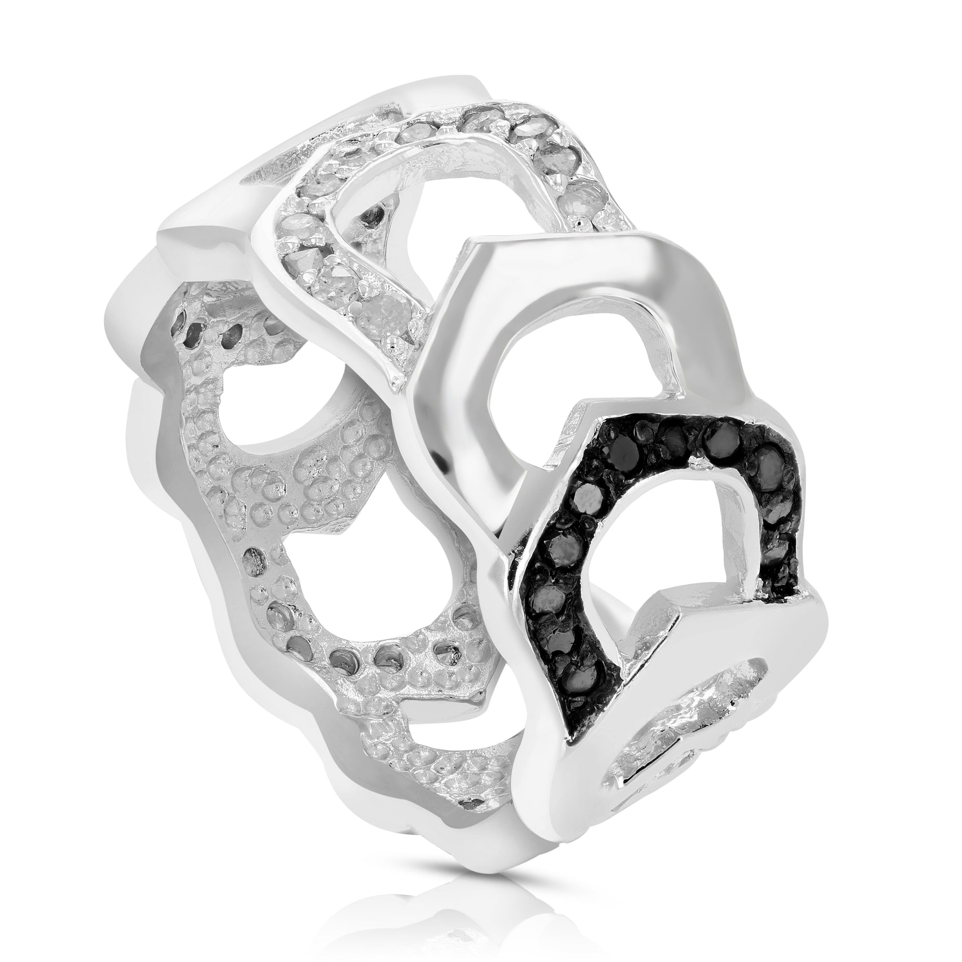 3/4 cttw Black and White Diamond Ring .925 Sterling Silver with Rhodium