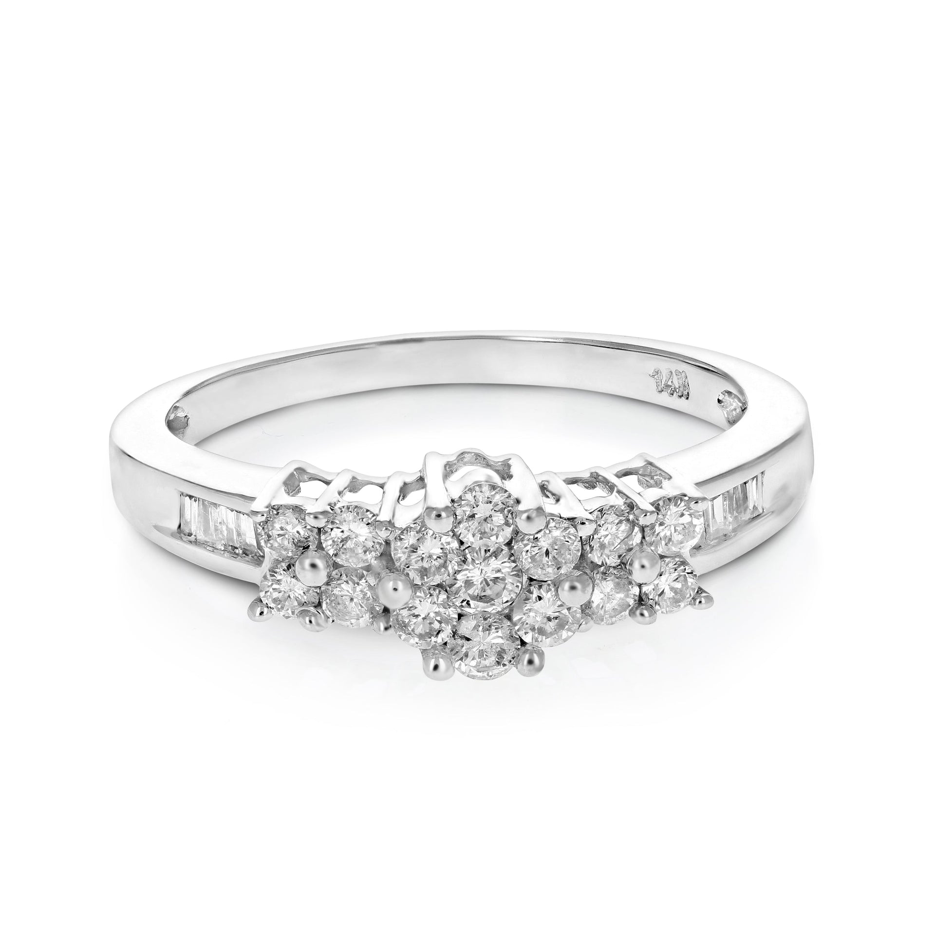 1/2 cttw 3 Stone Composite Diamond Engagement Ring 14K White Gold Bridal