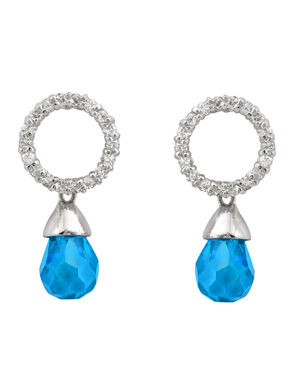 Sterling Silver Blue Topaz Cubic Zirconia Teardrop Earrings